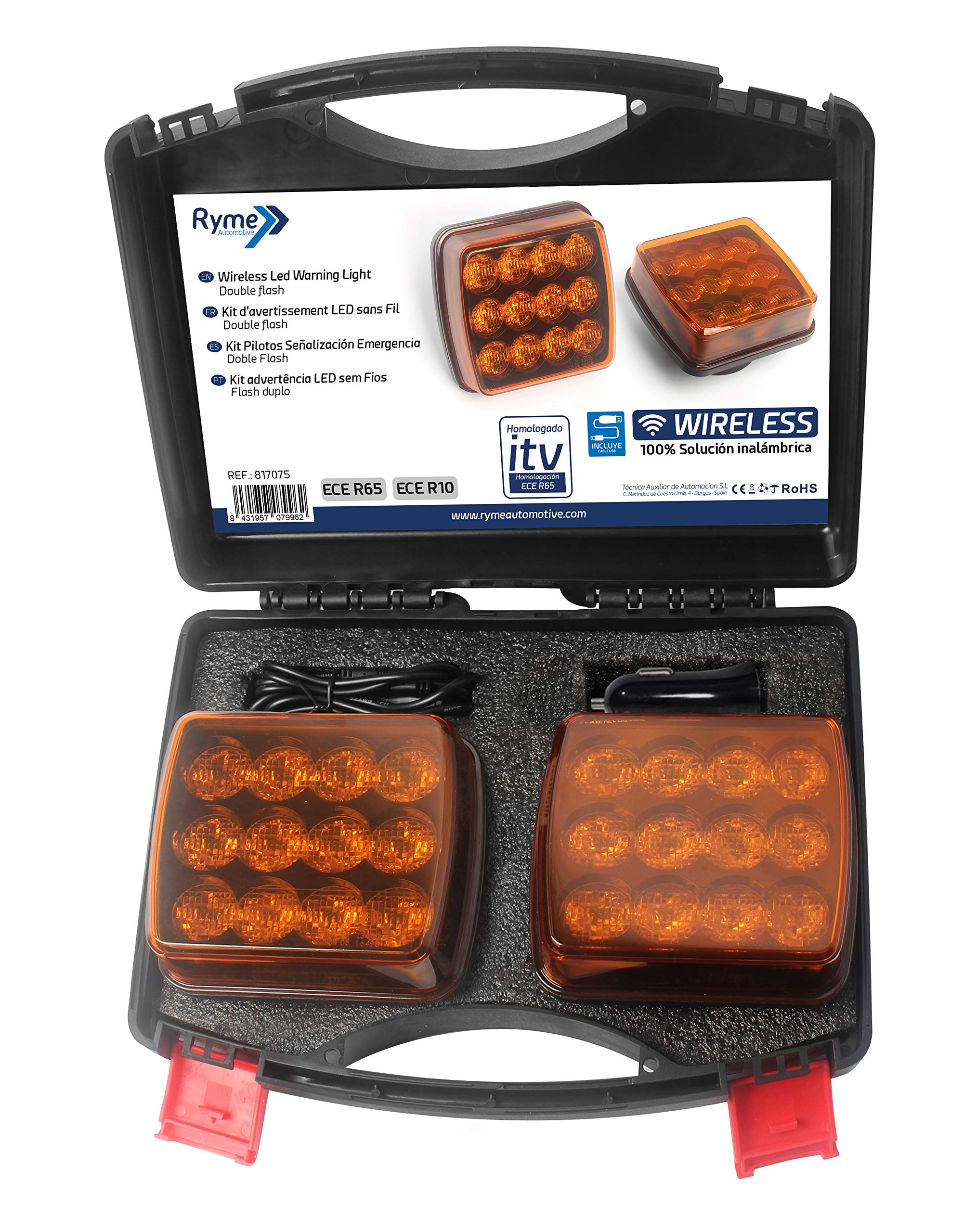 Kit Pilotos Batería Recargable Ambar Señal Emergencia Homologación ECE R65 EMC R10 Advertencia Señalización