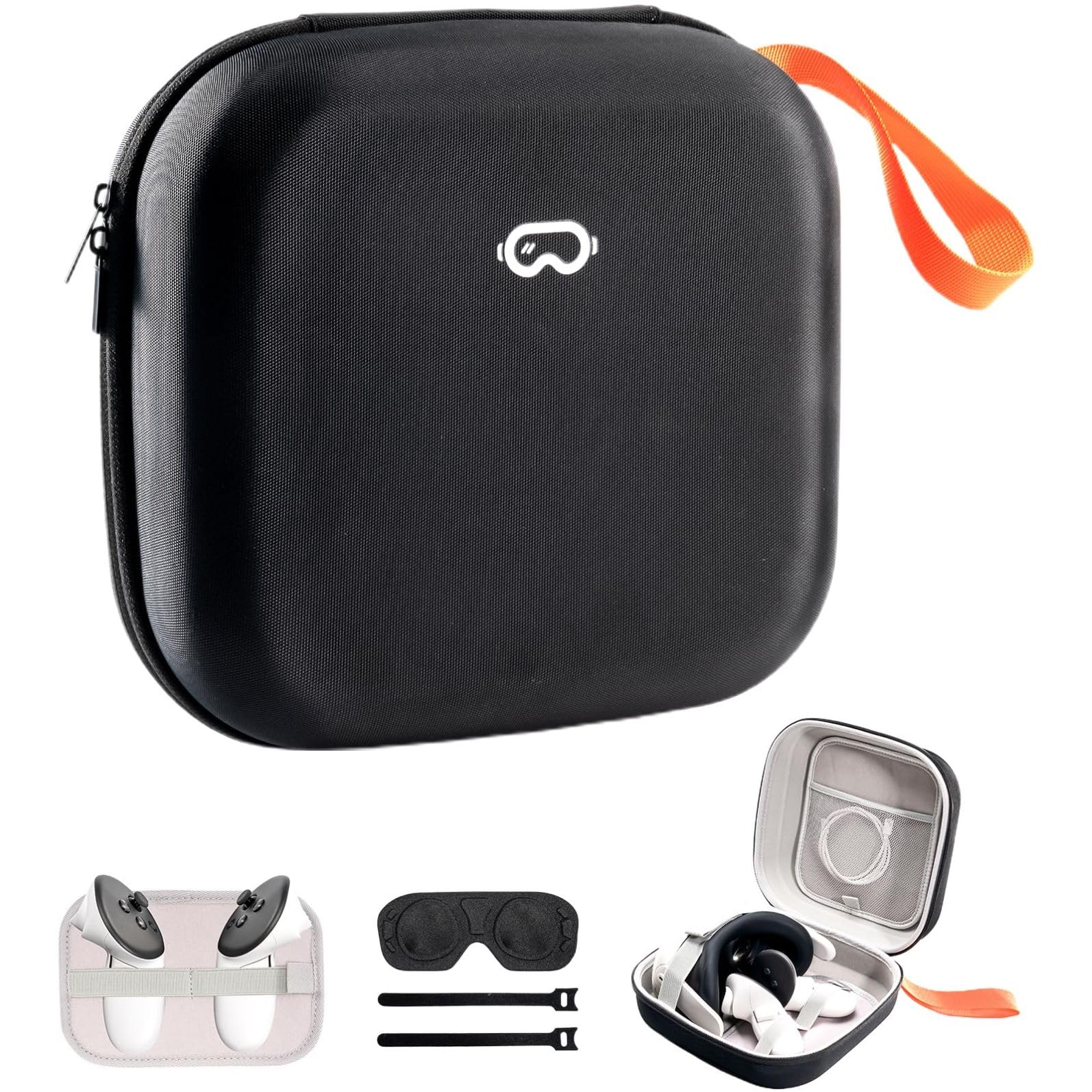 ProCaseHard Carrying Case Fit for Oculus Meta Quest 3, Quest 3S, Quest 2, Vision Pro VR Gaming Headsets, Original Head Strap and Touch Controller Accessories Shell Bag for Travel and Storage -Black