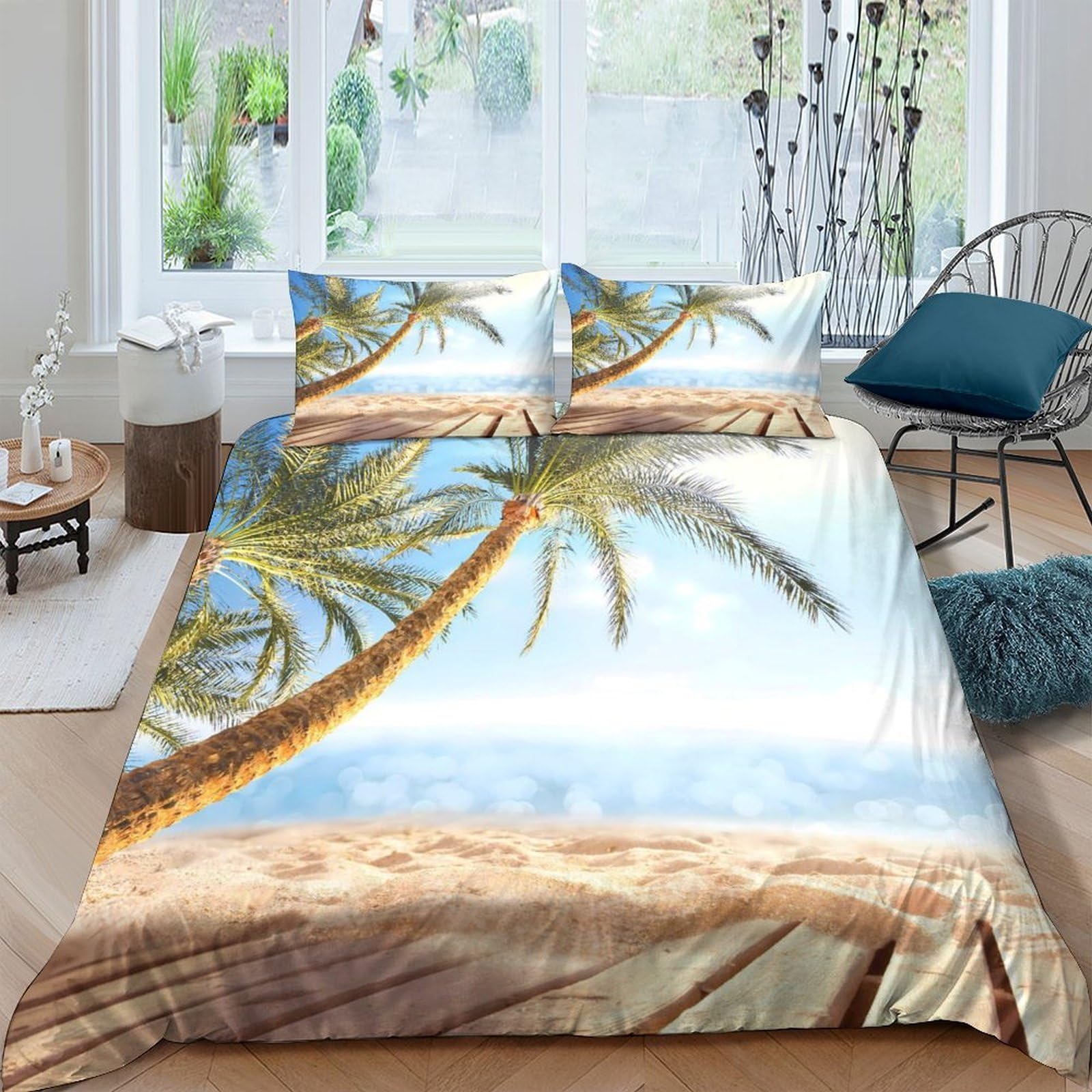 Ctjqhvkz Style-8 3D Printed Palm Beach Fitted Sheet Microfiber Soft Decor Ocean View Mattress Cover For Bedroom Guest Room Single（135X200cm）