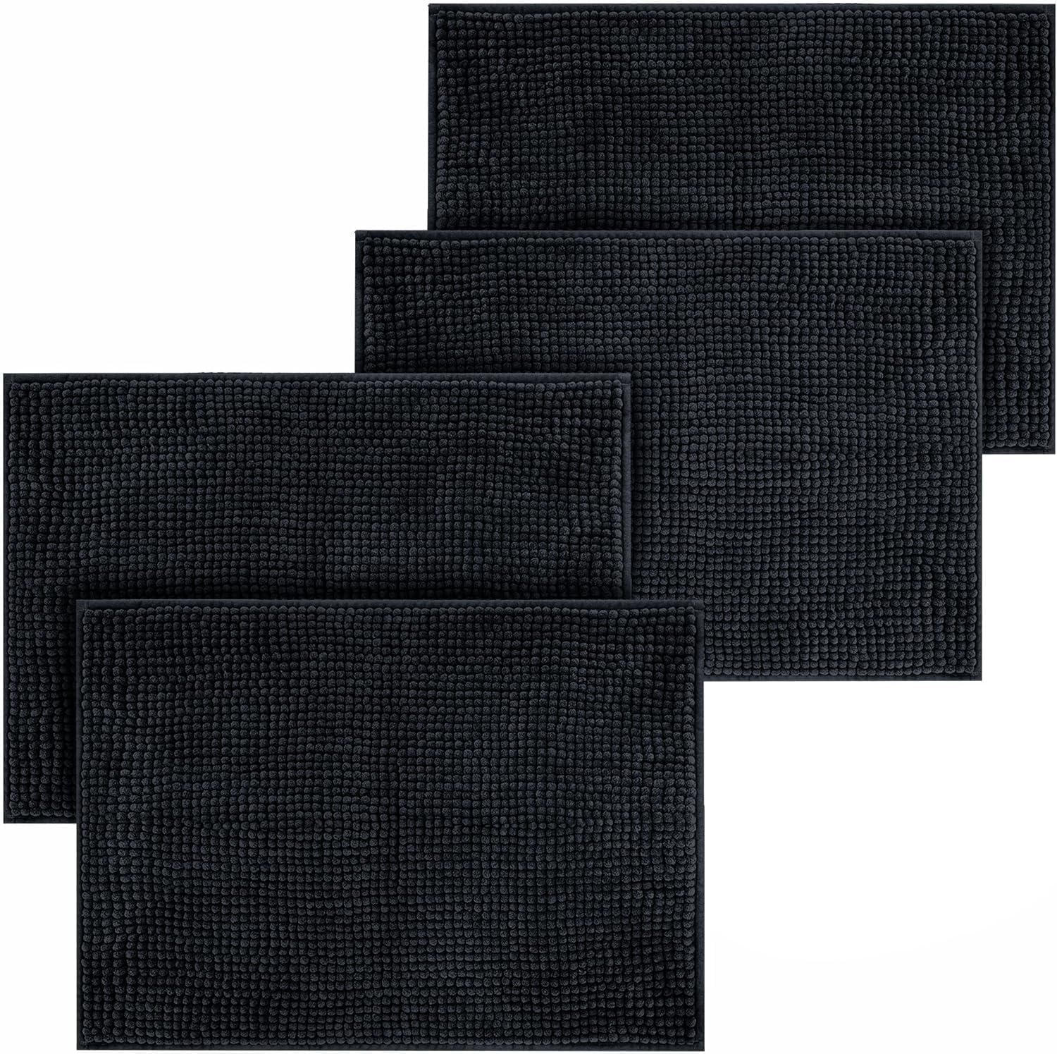 BedLooms Black Bath Mat Non Slip Anti Mould (4 pack) - Machine Washable Bath Mats 60x90cm Chenille Bathroom Mat Super Absorbent Extra Soft Fluffy Shower Mat โ image 1