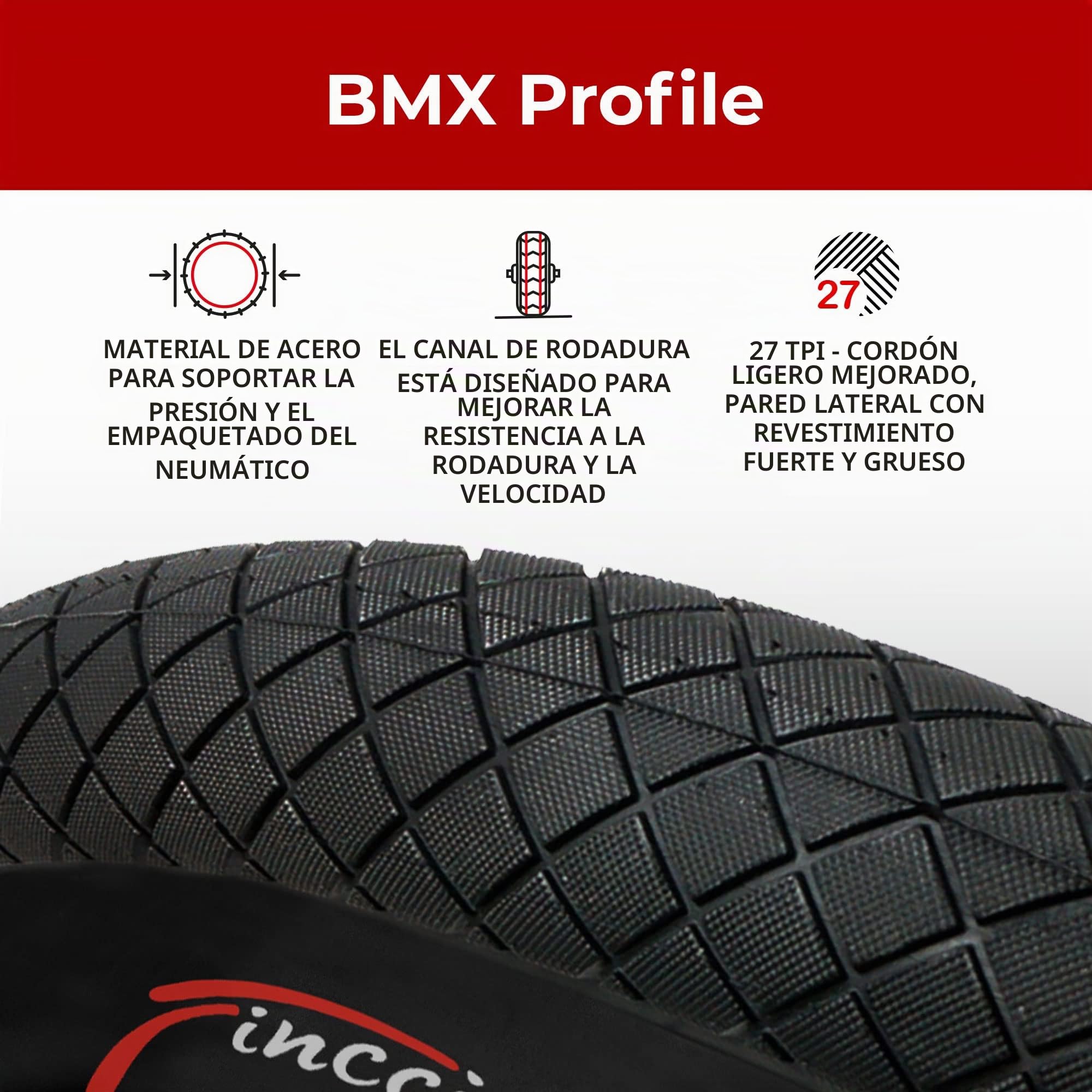 Fincci Сubiertas Bicicleta 20 - Set Par Neumaticos Bike 20 x 1.95 Pulgadas 53-406 con 2X Cámaras de Aire Schrader Válvula para Bicicleta Niño, BMX, MTB, Triciclo Adulto - Paquete de 2 Gomas