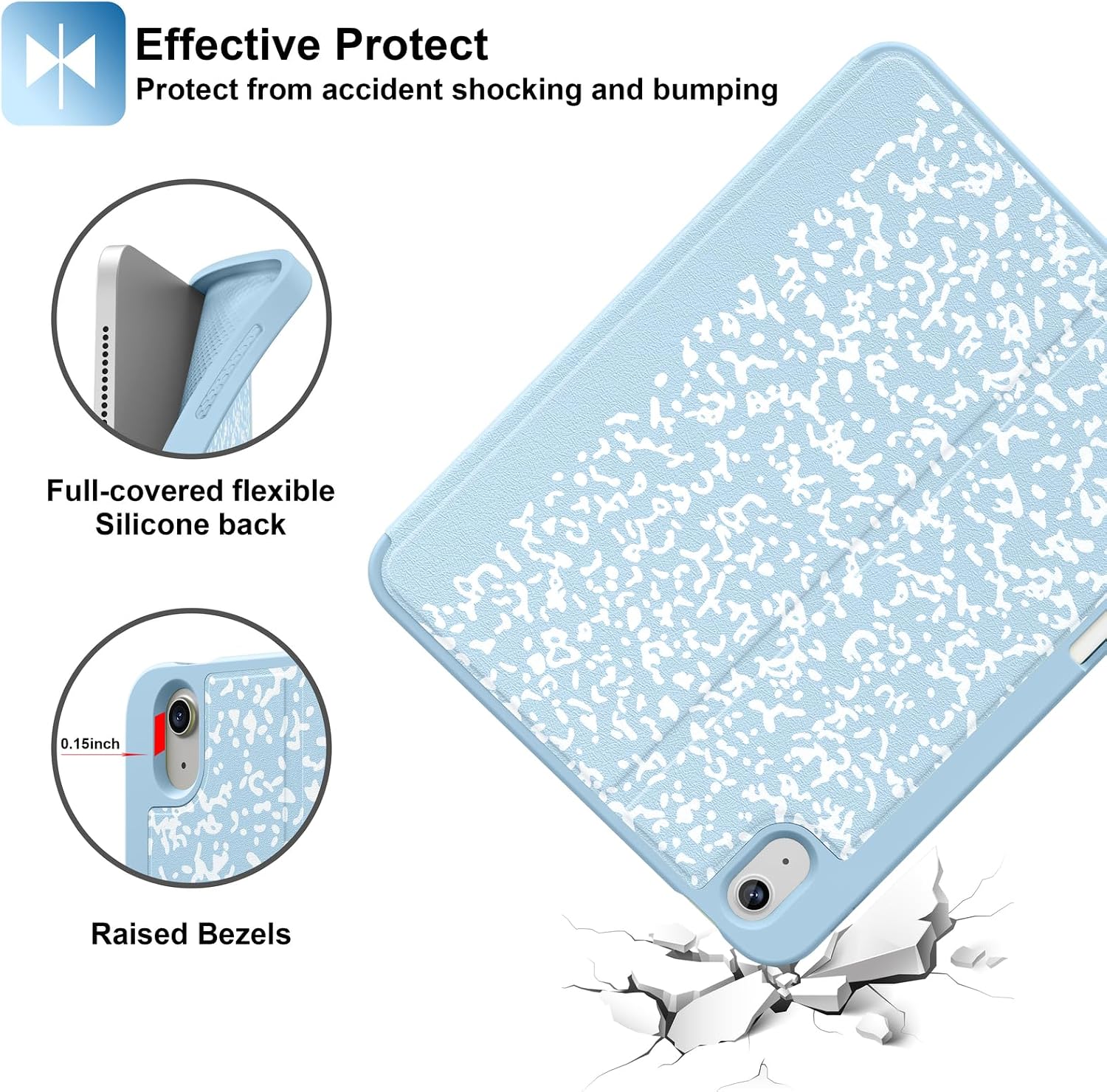 Supveco Case for iPad (A16) 11th Generation 11 inch (2025),iPad 10th Generation 10.9 inch (2022) with Pencil Holder-[Auto Wake/Sleep],Premium Folio Stand Case with Soft TPU Back Cover-Ice Blue