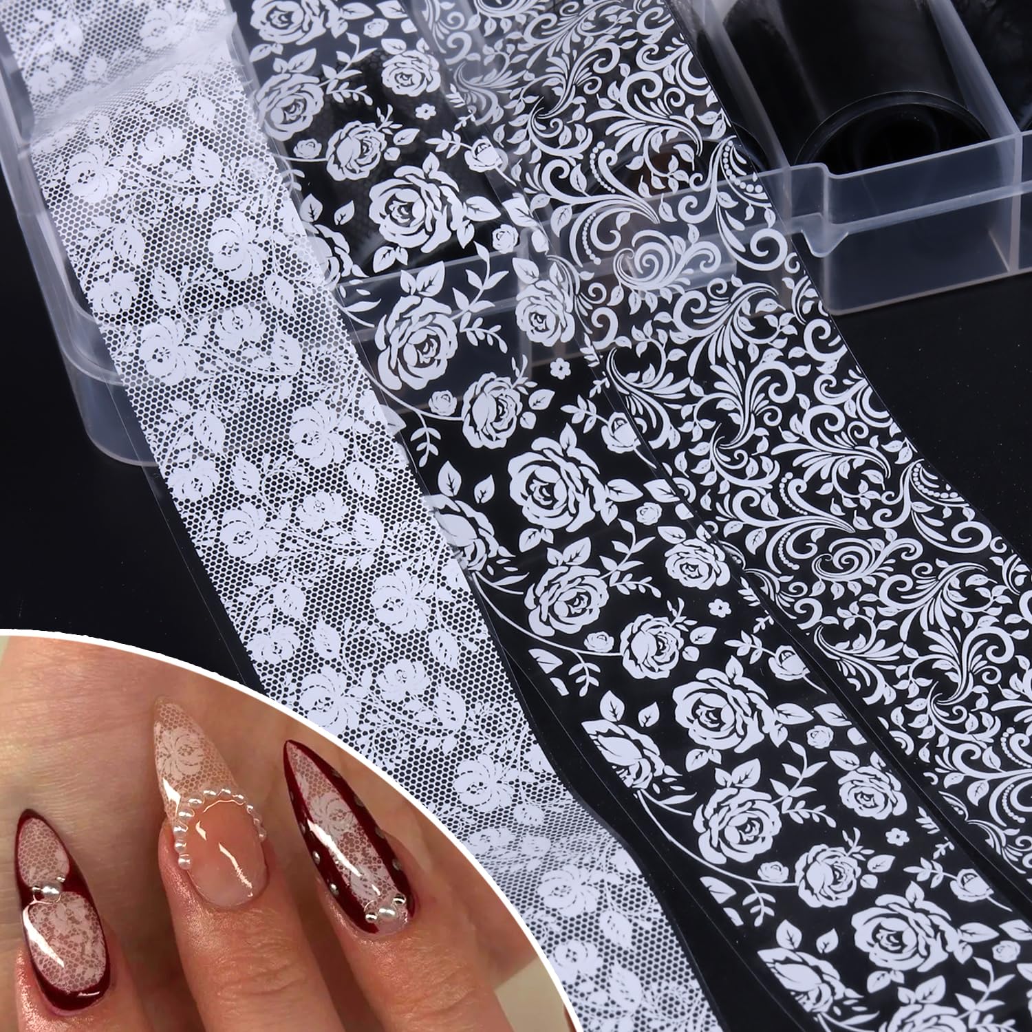 Lace Nail Foil Stickers - Black & White Designs -3 Lace Nail Foil Stickers - Black & White Designs -3