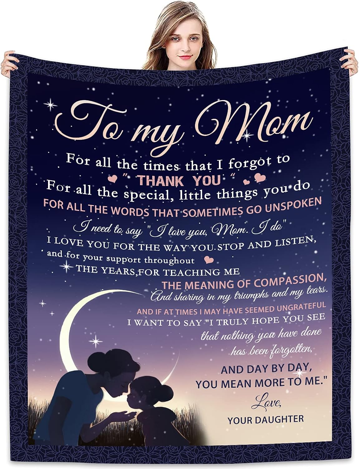 to My Mom Blanket from Daughter - Meaningful Gifts for Mom 60"x50", Fleece Throw Blankets Birthday Gifts for Women - Mom Gifts Ideas from Kids for Her Birthday, Mothers Day or Christmas