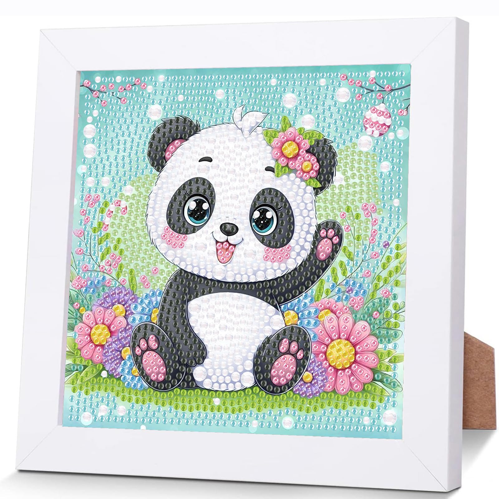 Viart Panda Diamond Art for Kids with Frame-Panda Diamond Painting for Kids Animal Small Diamond Art Kits