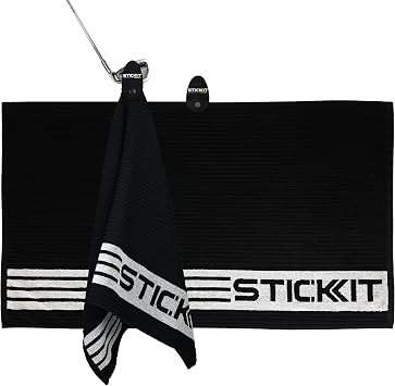 STICKIT XL Magnetic Golf Towel - Ultra Durable Cotton Terry Weave with Removable Magnet - Large Golf Towel for Bags, Caddies & Carts - Removes Dirt, Grass, Debris from Club Face - 36 x 20 Black