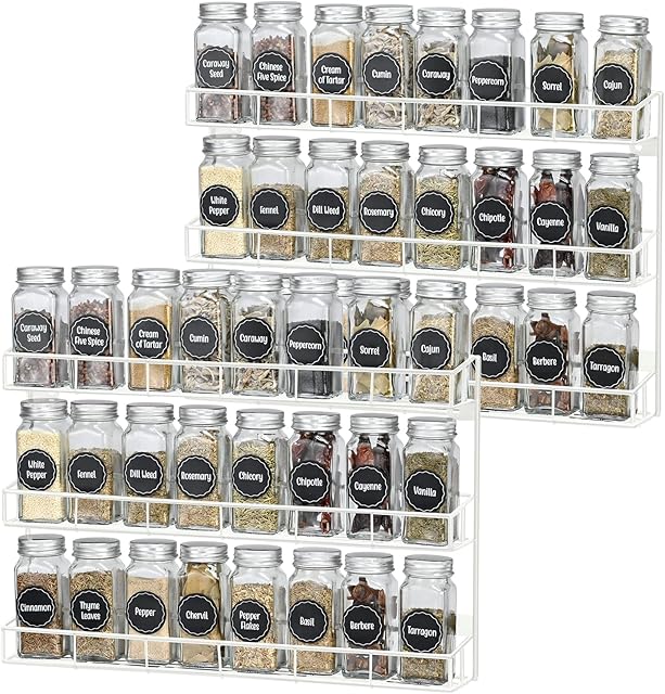 SUFAUY 2 Pack Hanging Spice Rack, Spice Rack Wall Mount, Organizer for Cabinet Door Wall Hanging Spice Rack For Kitchen Pantry Spice Shelf (White)