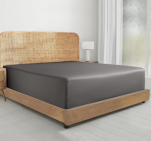 Miniatura 8 de Sábana bajera, 100% de algodón orgánico, tejido de percal, refrescante, ligera, ajustada, fresca, tamaño matrimonial, con bolsillo profundo,