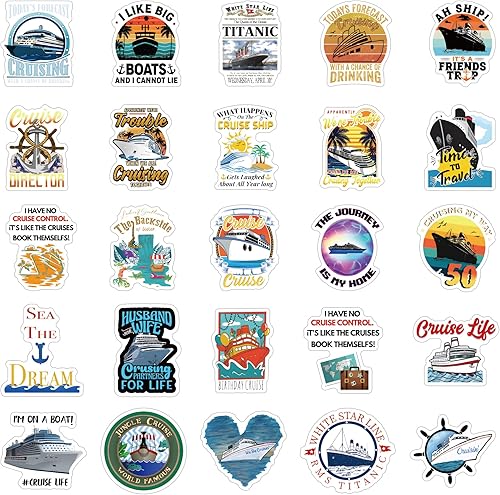 Miniatura 8 de Paquete de 61 calcomanías de crucero, calcomanías estéticas impermeables de vinilo para botella de agua, patineta, laptop, teléfono, diario, álbumes