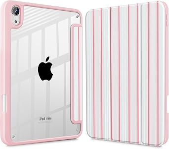 Slim Case for iPad mini 7 A17 Pro, 7th Gen 2024 / iPad mini 6 6th Gen 8.3 Inch 2021, [Built-in Pencil Holder] Clear Back Shell + Auto Wake/Sleep, Elegant Stripes