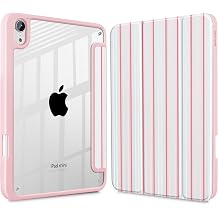 Slim Case for iPad mini 7 A17 Pro, 7th Gen 2024 / iPad mini 6 6th Gen 8.3 Inch 2021, [Built-in Pencil Holder] Clear Back Shell + Auto Wake/Sleep, Elegant Stripes