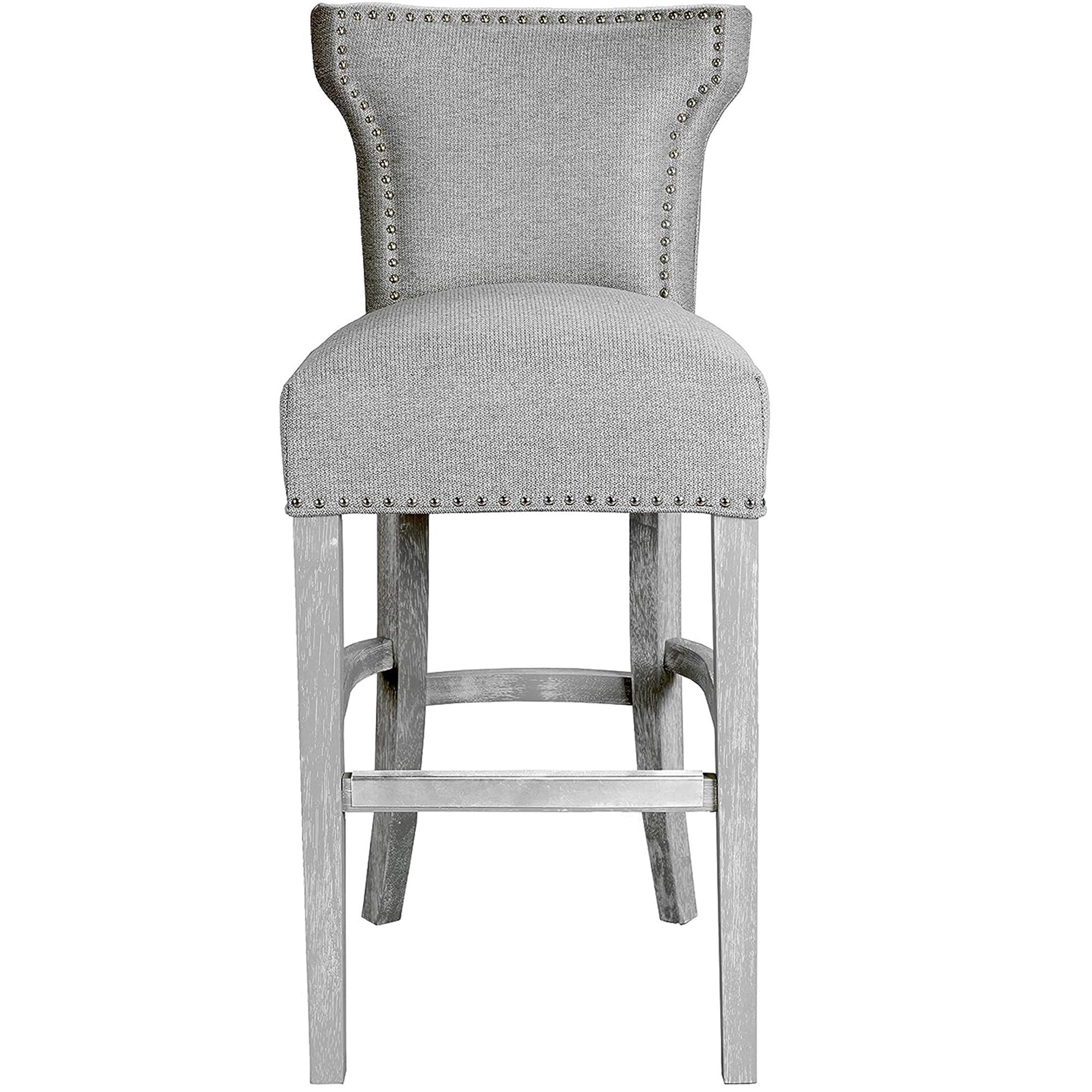 Bella Wingback Counter Height Bar Stool for Kitchen Island or Home Pub, Modern Upholstered Armless Barstool with Back, Footstool and Nailhead Accent, 27" High, Platinum Silver