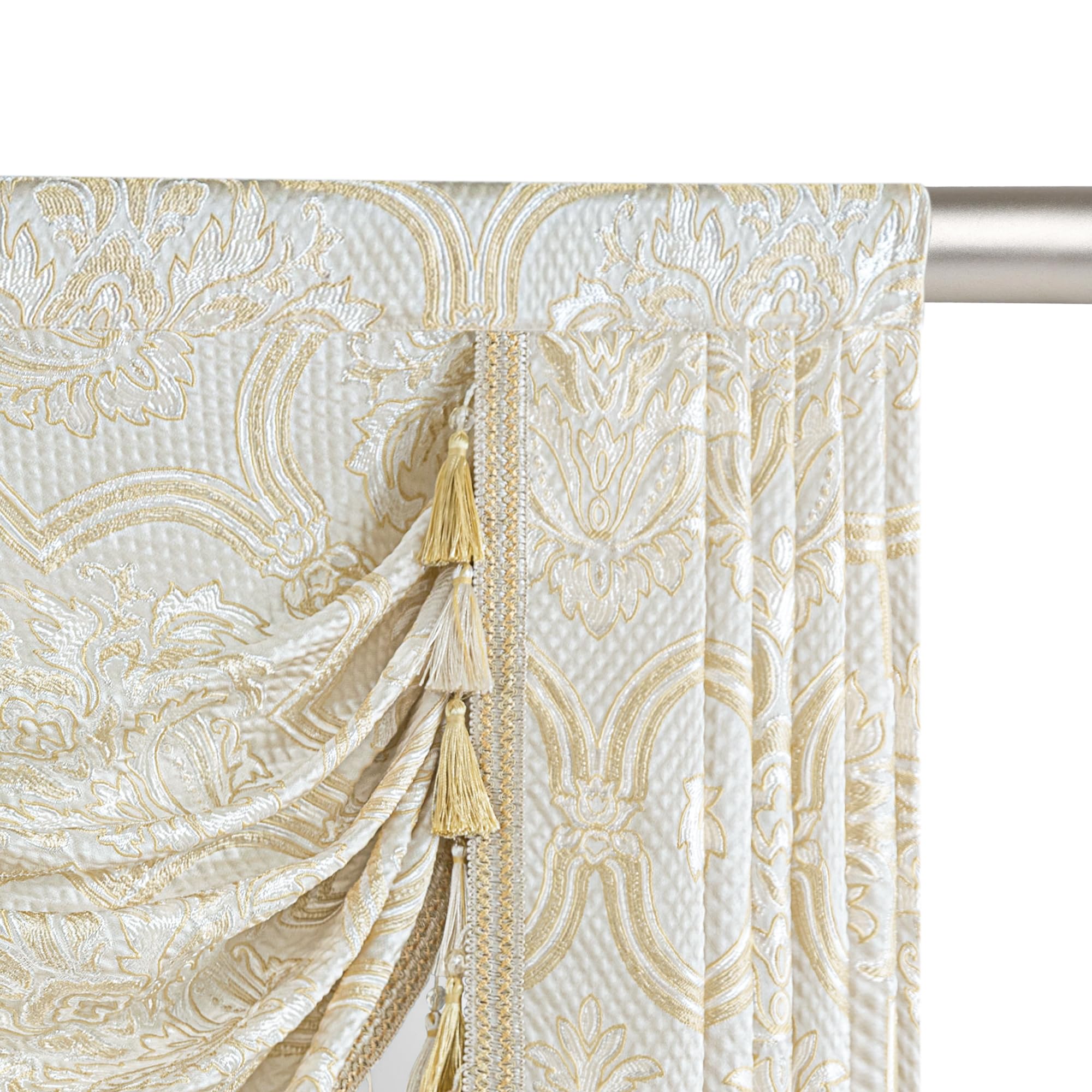 TOPLUXE Swag Valance for Windows Damask Waterfall Valance with Tassels - Image 4