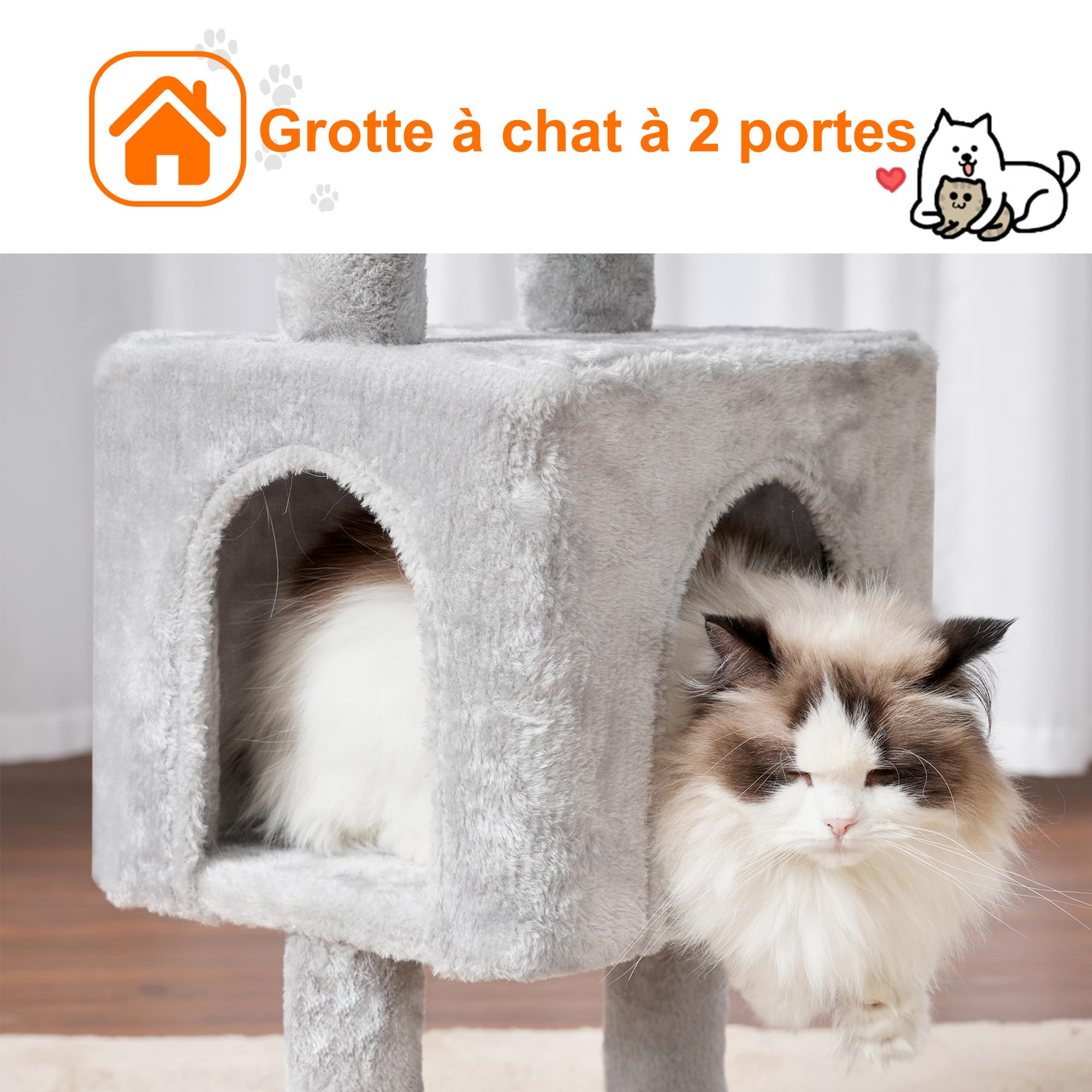 Heybly Arbre À Chat, 100 cm Petit Griffoir pour Chat De Haut avec Grande Plateforme, Grotte, 2 Hamacs, Jouets pour Chats, Meubles pour Chats, Griffoir, Gris Clair HCT006SW