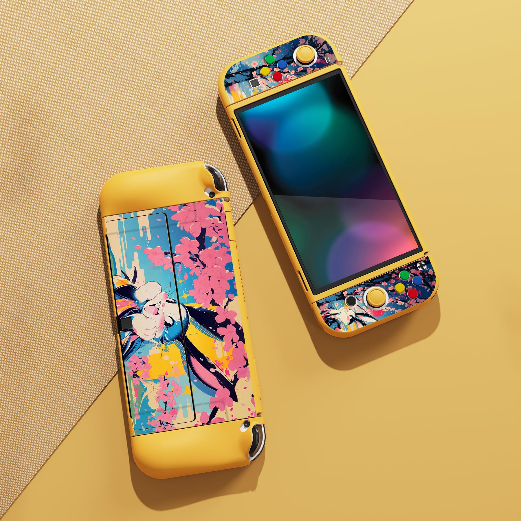 playvital Cover per Nintendo Switch OLED, Custodia Protettiva Copertura TPU Copri Analogici Accessori per Joycon Console, ZealProtect-Coniglietto Pop in Fiore