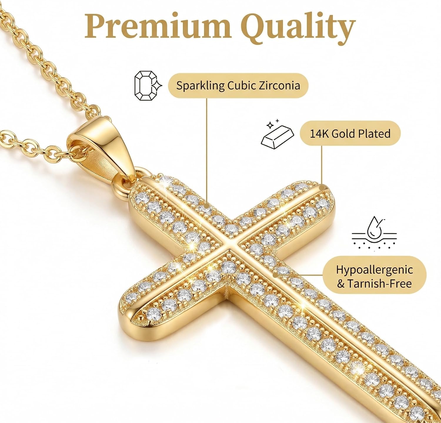 Cross Necklace for Women 14K Gold Christian Faith Religious Jewelry Cross Cubic Zircon Pendant for Mom Valentine's Day Birthday Gift