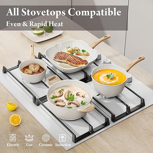 Miniatura 6 de Juego de 24 ollas y sartenes de cerámica antiadherente, juego de utensilios de cocina saludables no tóxicos con gran capacidad, compatible con