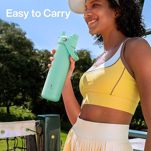 Miniatura 10 de ENCOOL Botella de agua aislada con popote, de acero inoxidable, a prueba de fugas, sin BPA, al vacío de doble pared que se mantiene fría durante 24