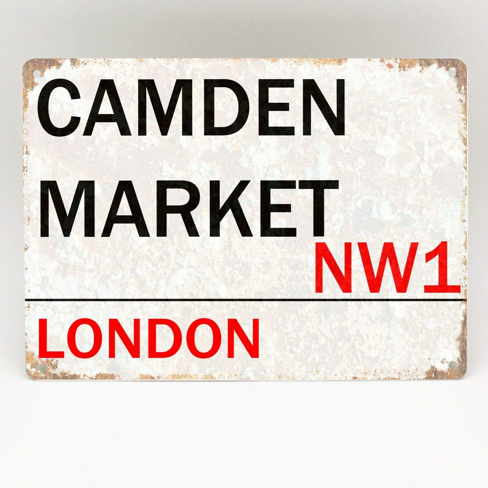 Tnnd Brown Camden Market Metal Sign London Street Retro Wall Plaque Door Metal Sign 8X12 Inches