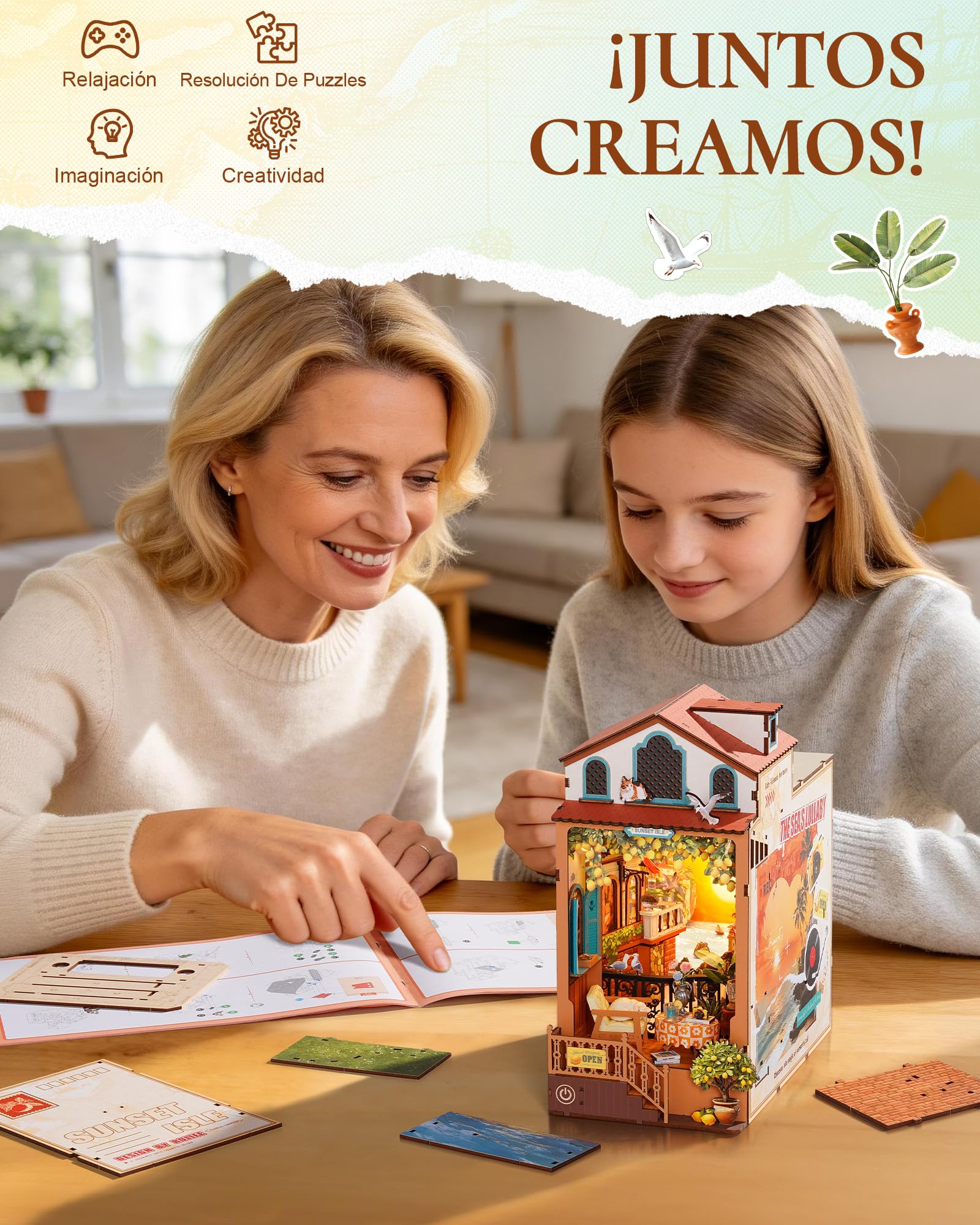 Rolife Book Nook Kit Casas Miniaturas para Montar Isla del Ocaso Puzzle Madera 3D Adultos con Luces Decoracion Hogar Libro Maquetas para Construir Adultos Regalo para Madre Niños