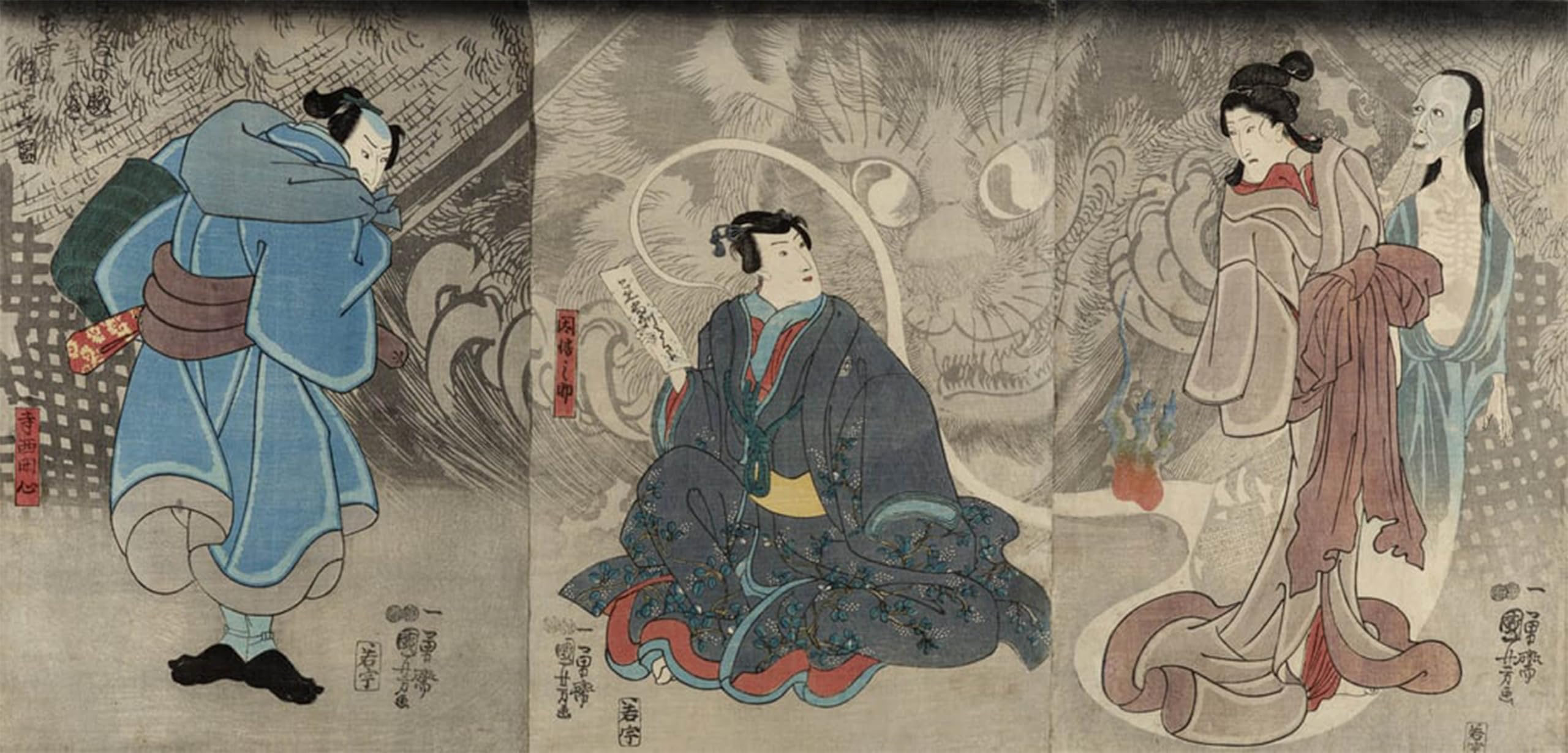 ARTXLXXBN Famous Painting Canvas Artwork Graffiti Print Scene From a Ghost Story the Okazaki Cat Demon by Utagawa Kuniyoshi Portrait Canvas Image for Home Decor 60x90cm