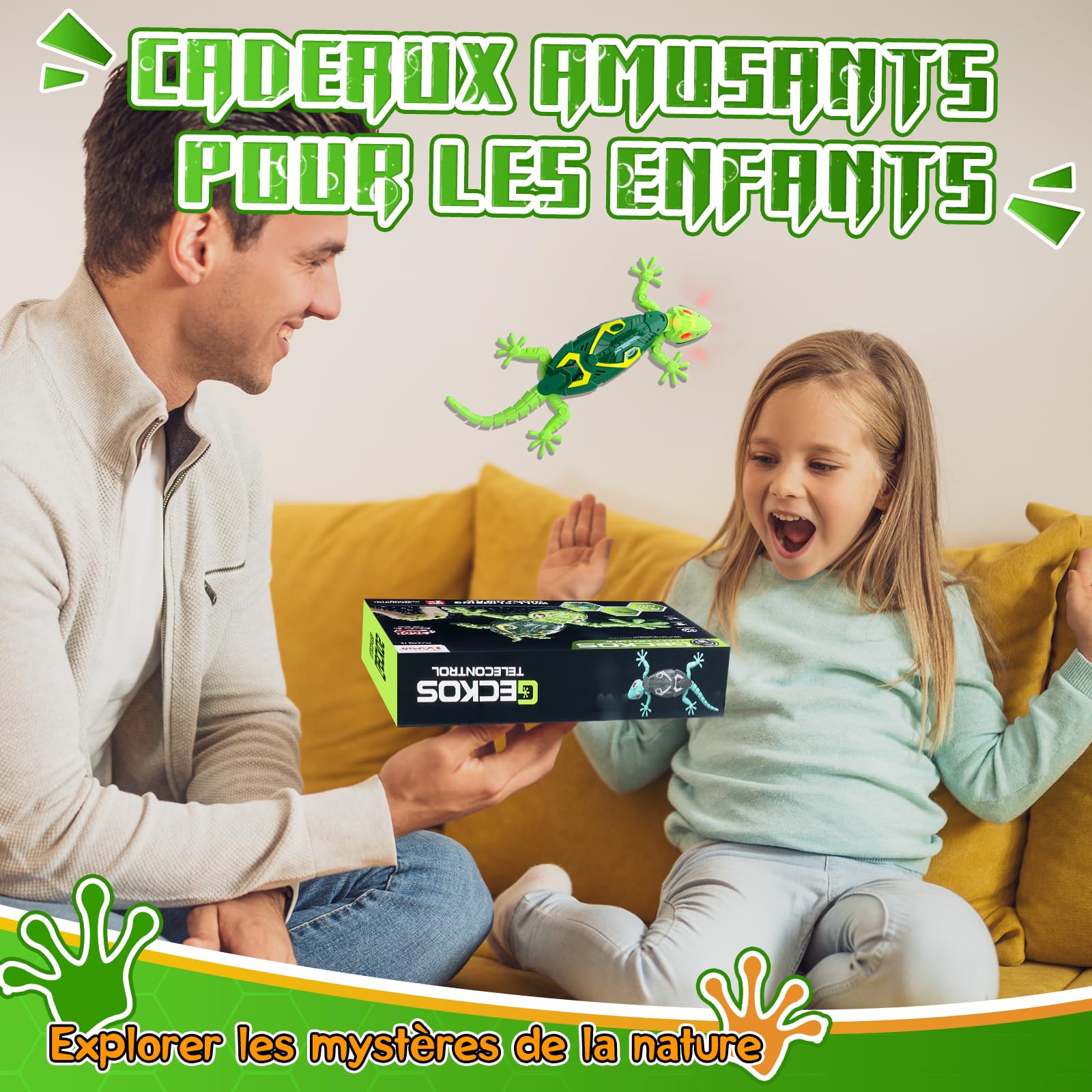 Charmofun Gecko Radiocommandé, lezard Télécommandé avec Yeux LED Lumineux, lezard Qui Grimpe Au Mur, Mouvements réalistes, Direction réglable, Jouet Cadeau interactif pour Enfants 3+ Ans (Vert)