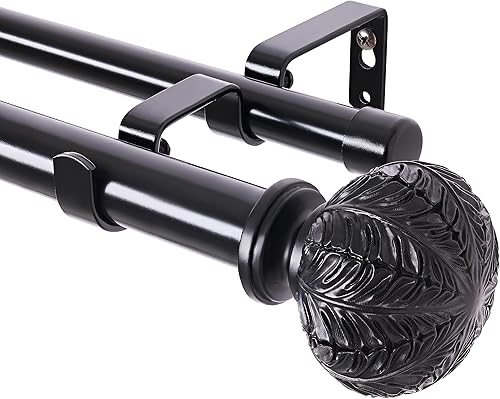 Miniatura 1 de WL.Rocaille - Barras de cortina dobles de 1 pulgada para ventanas de 66 a 120 pulgadas, juego de cortineros telescópicos con tapa de extremo, barras