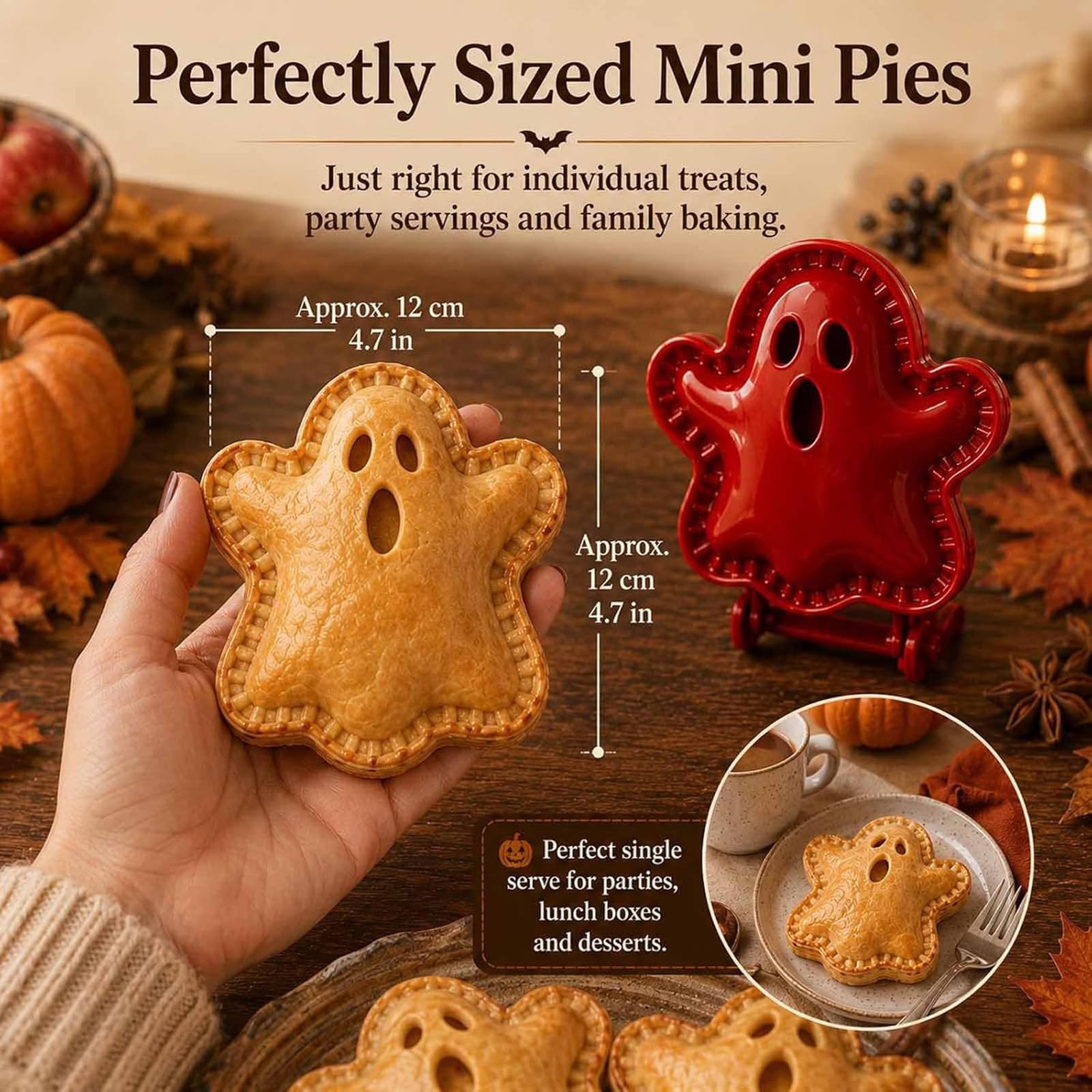 Juego de mini moldes para tartas de mano de Halloween (Mix) | 8 diseños festivos, superficie lisa, liberación rápida, limpieza sencilla, reutilización duradera, lindas formas de golosinas
