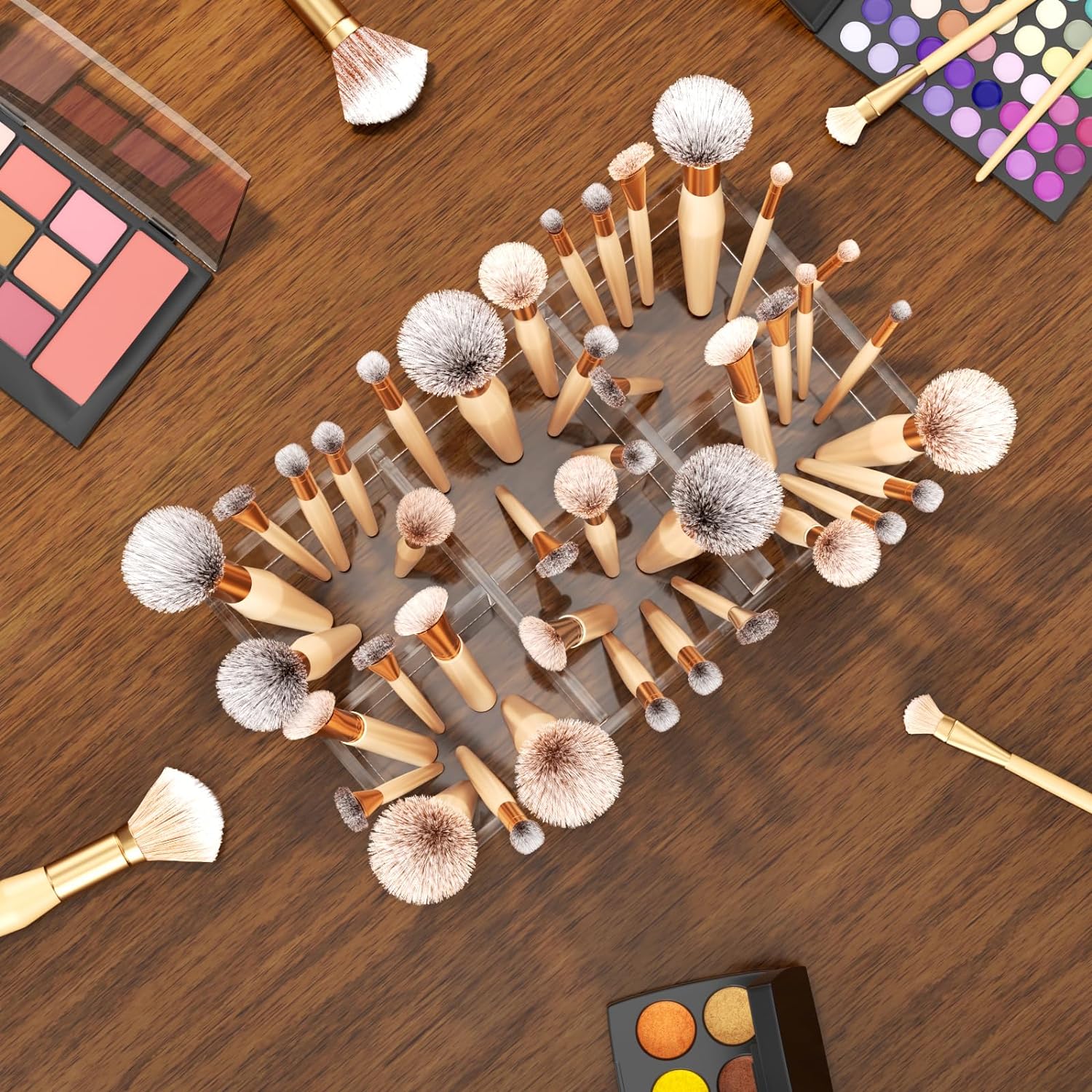 Clear Makeup Brush Holder Organizer Acrylic 6-Slots Cosmetic Brushes Storage Organizer for Vanity Countertop