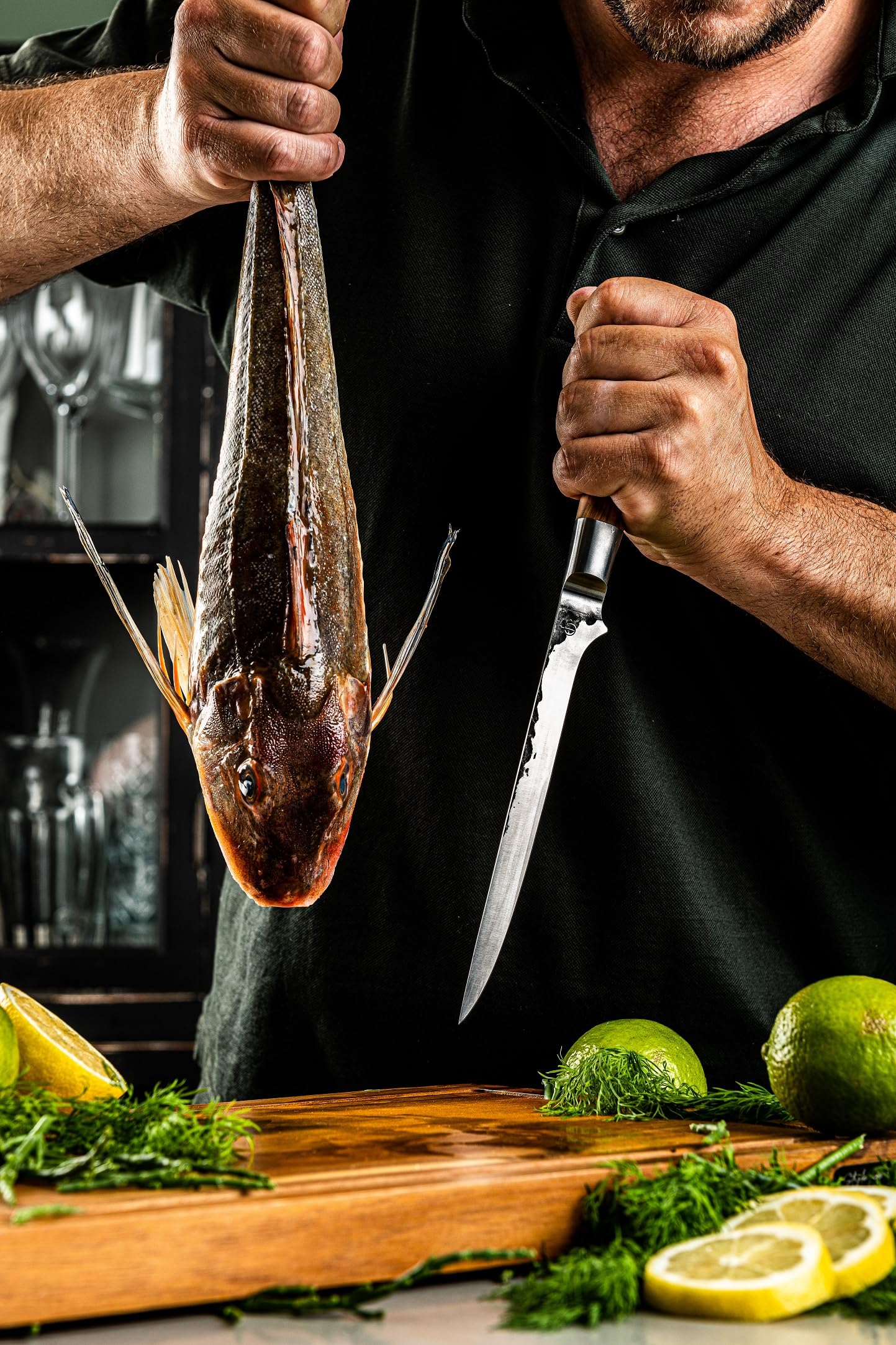 Forged Olive Couteau à fileter 18 cm, pour poisson et viande, couteau à poisson, dans une boîte en bois