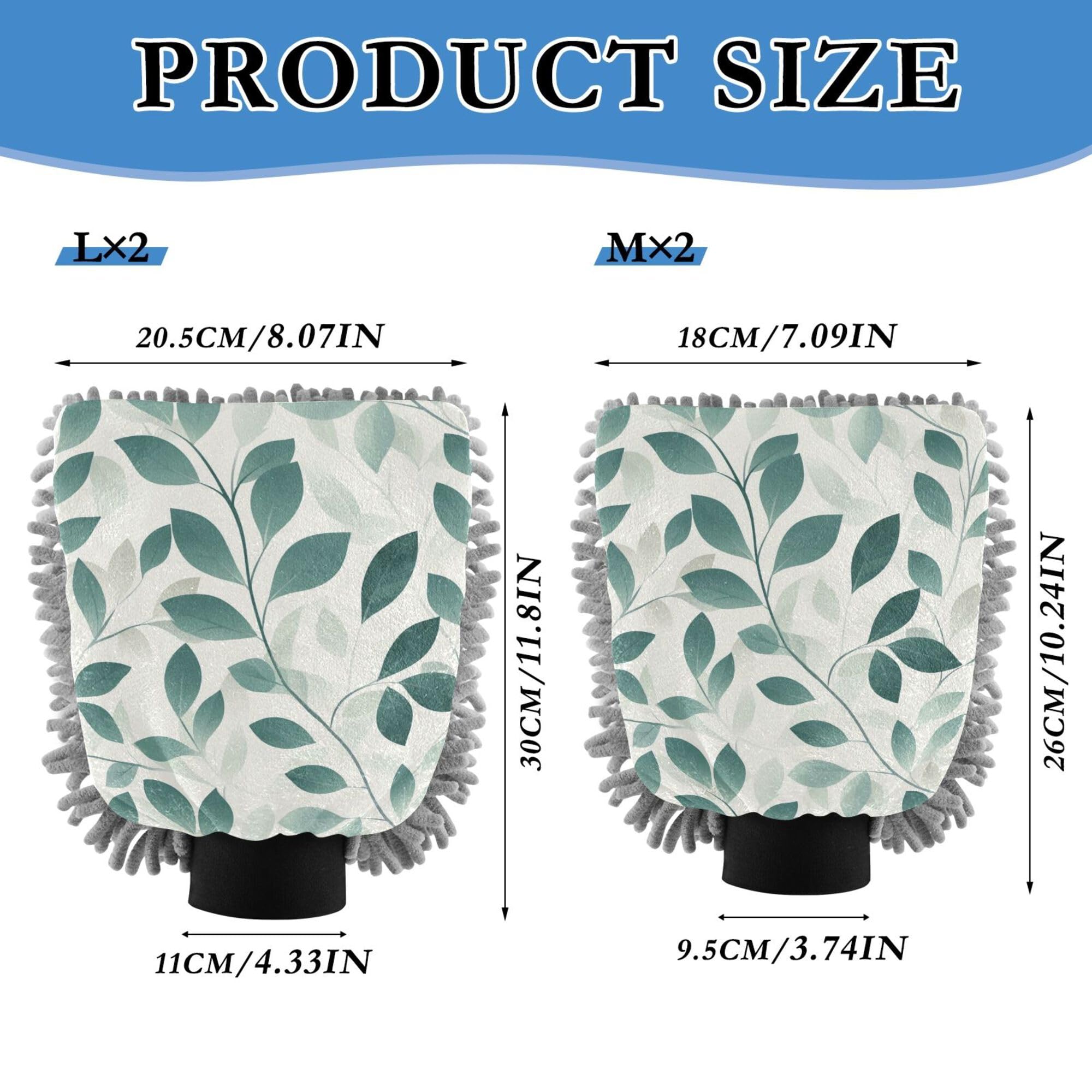 Wudan Retro Leaves Wash Mitten for Cars 2 Pack Car Clean Gloves Scratch Free Detailing Clean Rag for Hand Brush Cleaning