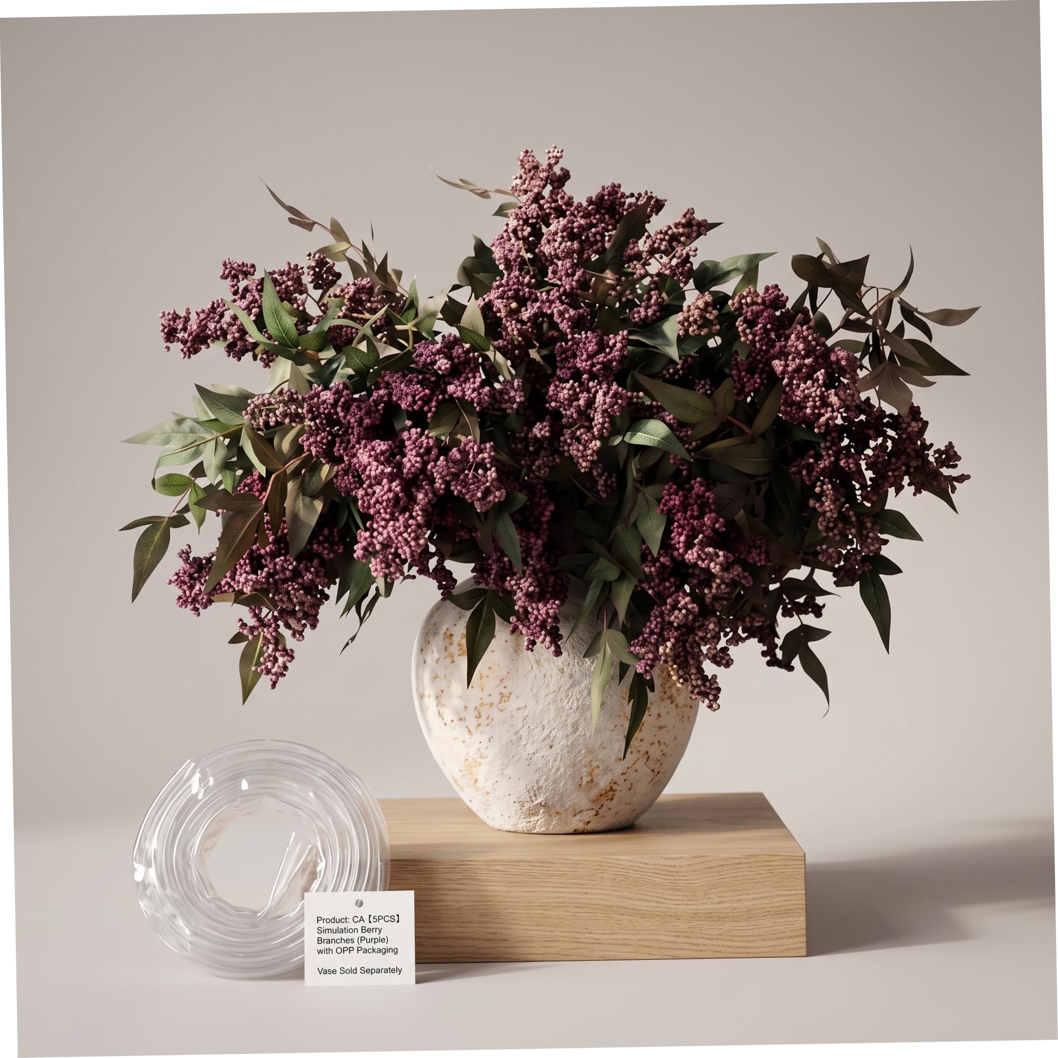 Flores Artificiales para florero, 5 Tallos de Bayas Artificiales, Morado Claro, 17, 7 Pulgadas
