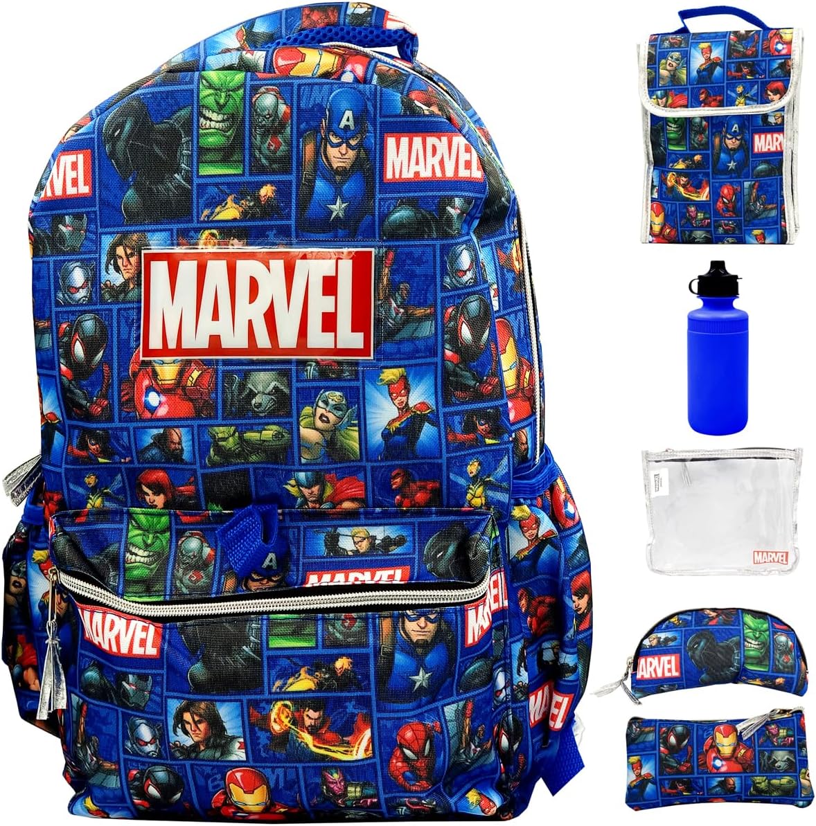 Marvel Backpack for Boys 16 inch, 6 Piece Set, Kids Backpack with Lunch Box, Ideal for Back to School & Elementary Age