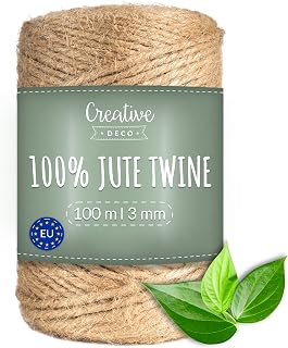 328 Feet Jute Twine Rope String Natural Brown | 100 m Garden Jute String Roll | 3mm Thickness 3 Ply | Cord for Gardening Arts & Crafts DIY Decoration Gift Wrapping | Thick & Strong