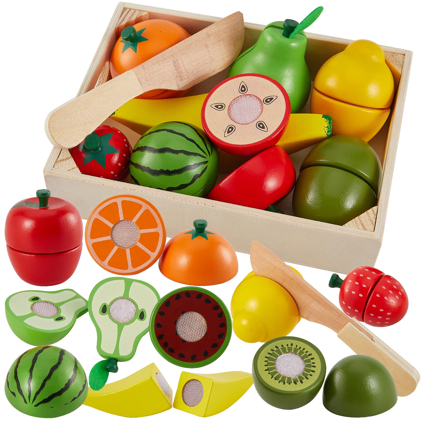Set De 6 Fruits En Bois à Découper Pour Enfants 3-8 Ans - Jeu D'imitation Cuisine Avec Couteau Sécurisé