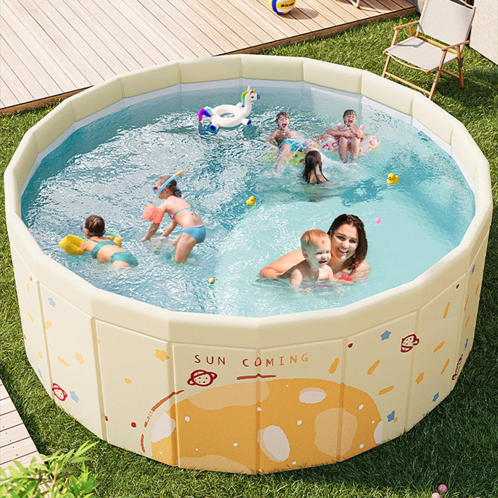 Piscina Plegable Piscina Infantil Redonda Plegable Piscina Pro Frame Piscina Familiar Elevada Piscina De Jardín Exterior(90cm/35.4in)