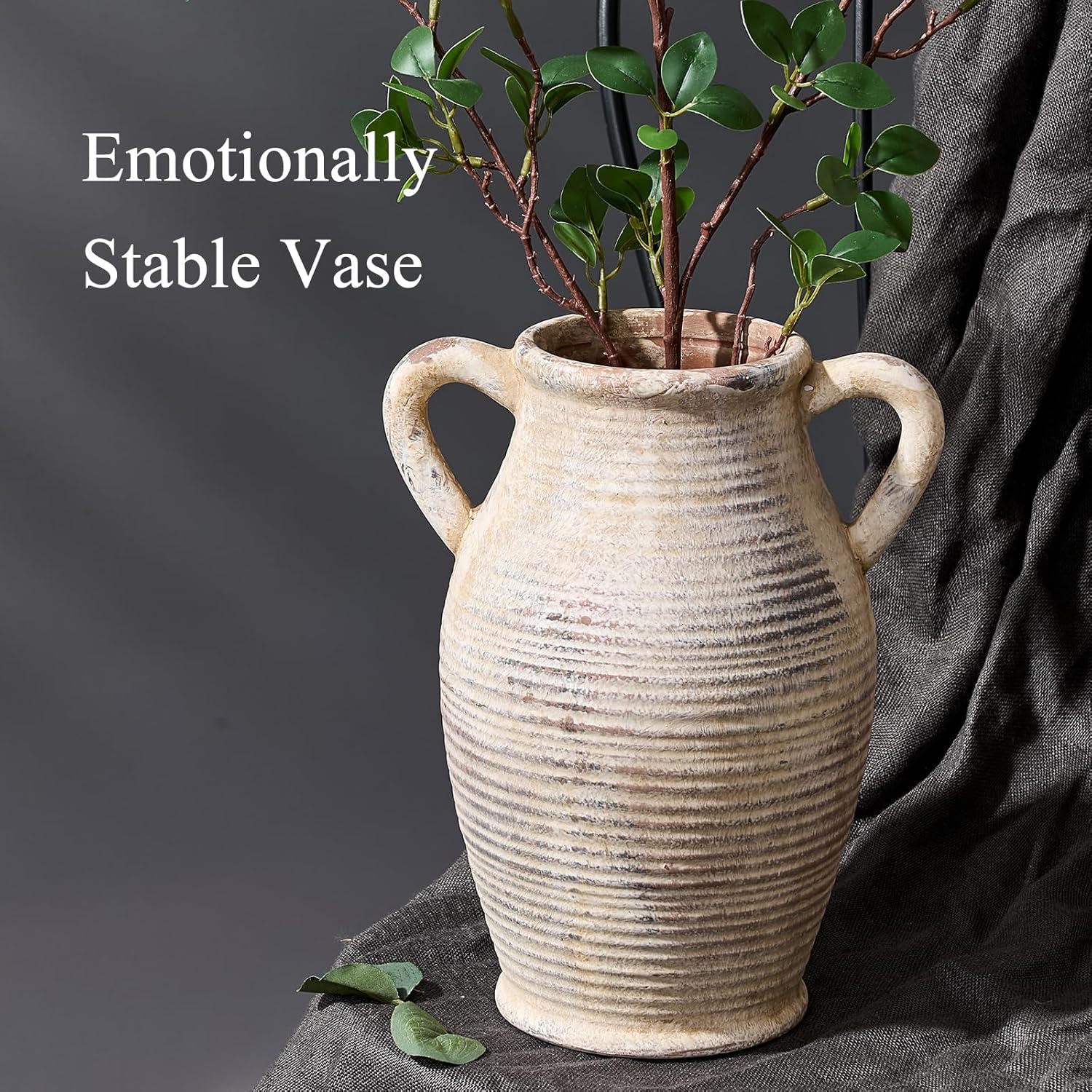 Emotionally Grounded Vase, Vaseking Large Ceramic Rustic Vase with 2 Handles, 9.8 inch Minimalist Decorative Farmhouse Tall Vases for Home Decor, Living Room, Enterway, Table Decoration, Gray - Image 4