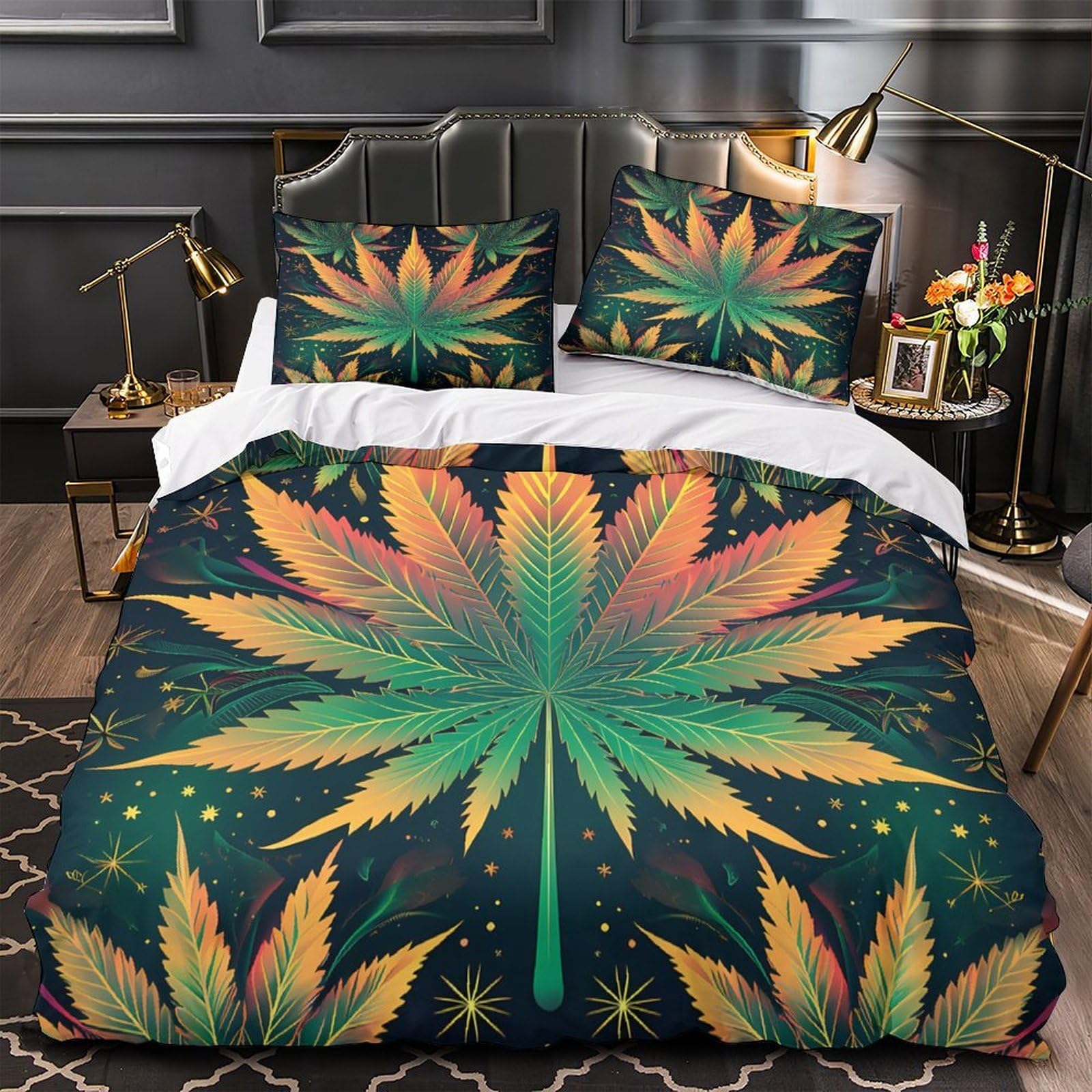 Housse de couette feuille de marijuana en microfibre premium ultra douce 135x200cm