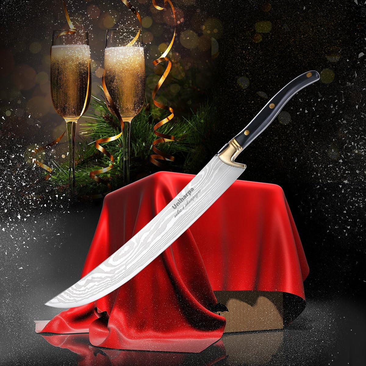 Uniharpa Champagne Saber Sword with Wooden Gift Case,Stainless Steel Blade - Premium Saber for Champagne Bottle Opening, Ideal Champagne Cork Knife & Champagne Themed Gifts for Wedding and Christmas