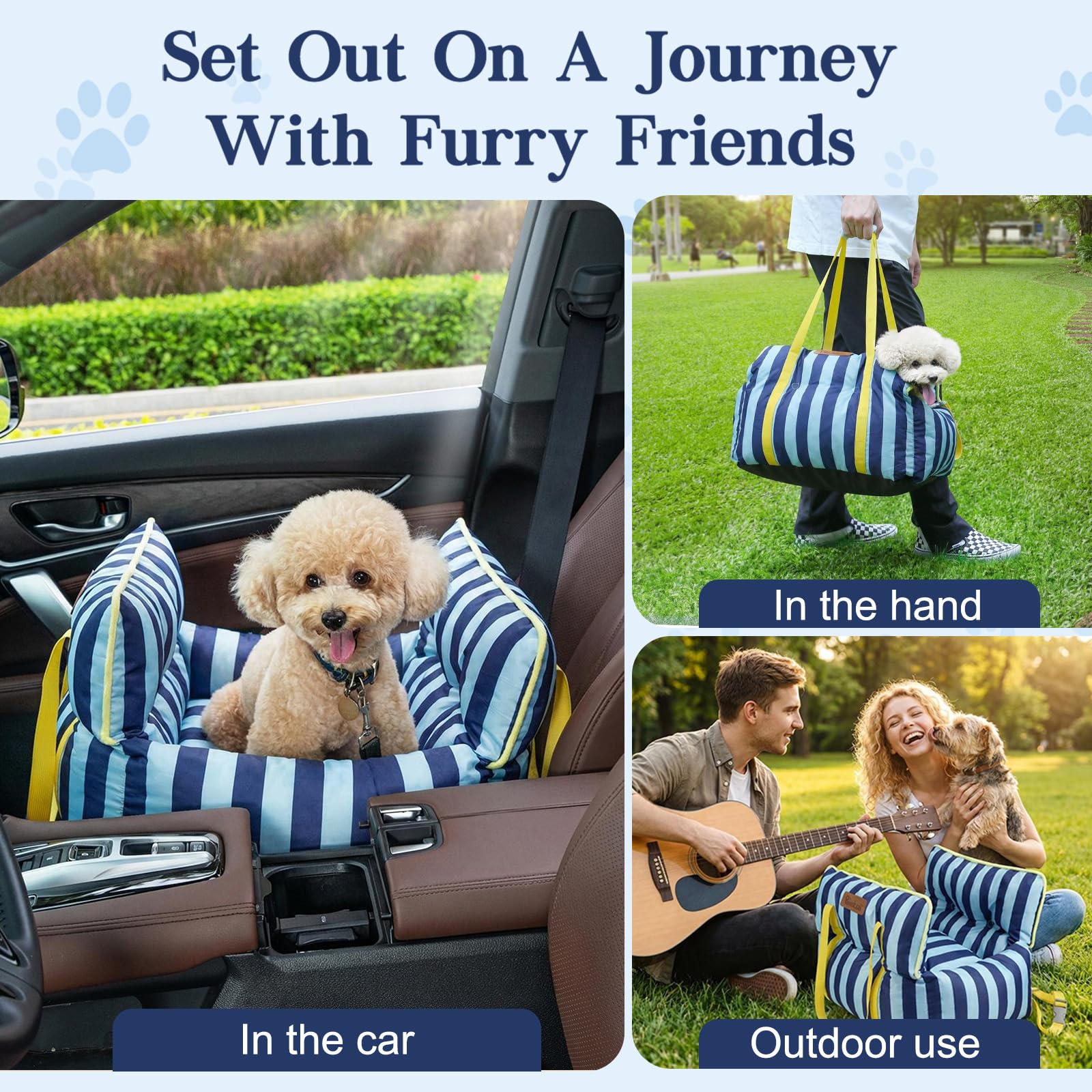 Pawaboo Asiento de Coche para Perros Mascotas, Transportín de Coche Perros con Hebilla Fija y Correa de Seguridad para Cachorros de hasta 25lbs, Cama Perro Coches Resistente al Agua