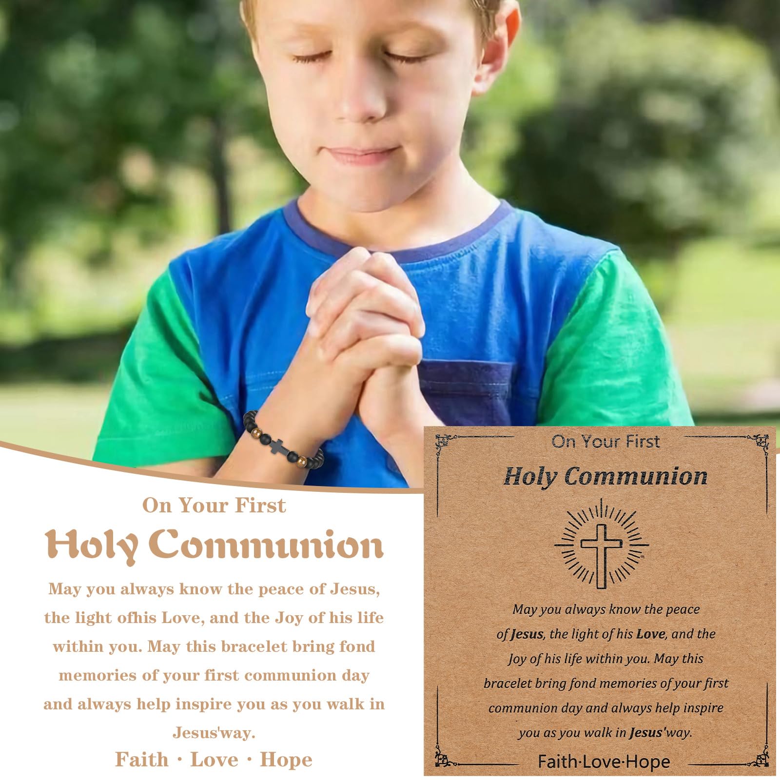 Cadeau de confirmation de première communion pour garçons – Bracelets en croix pour fils, petit-fils, frères, neveu – Bracelet d'anniversaire de Noël pour garçons – Bijoux religieux pour