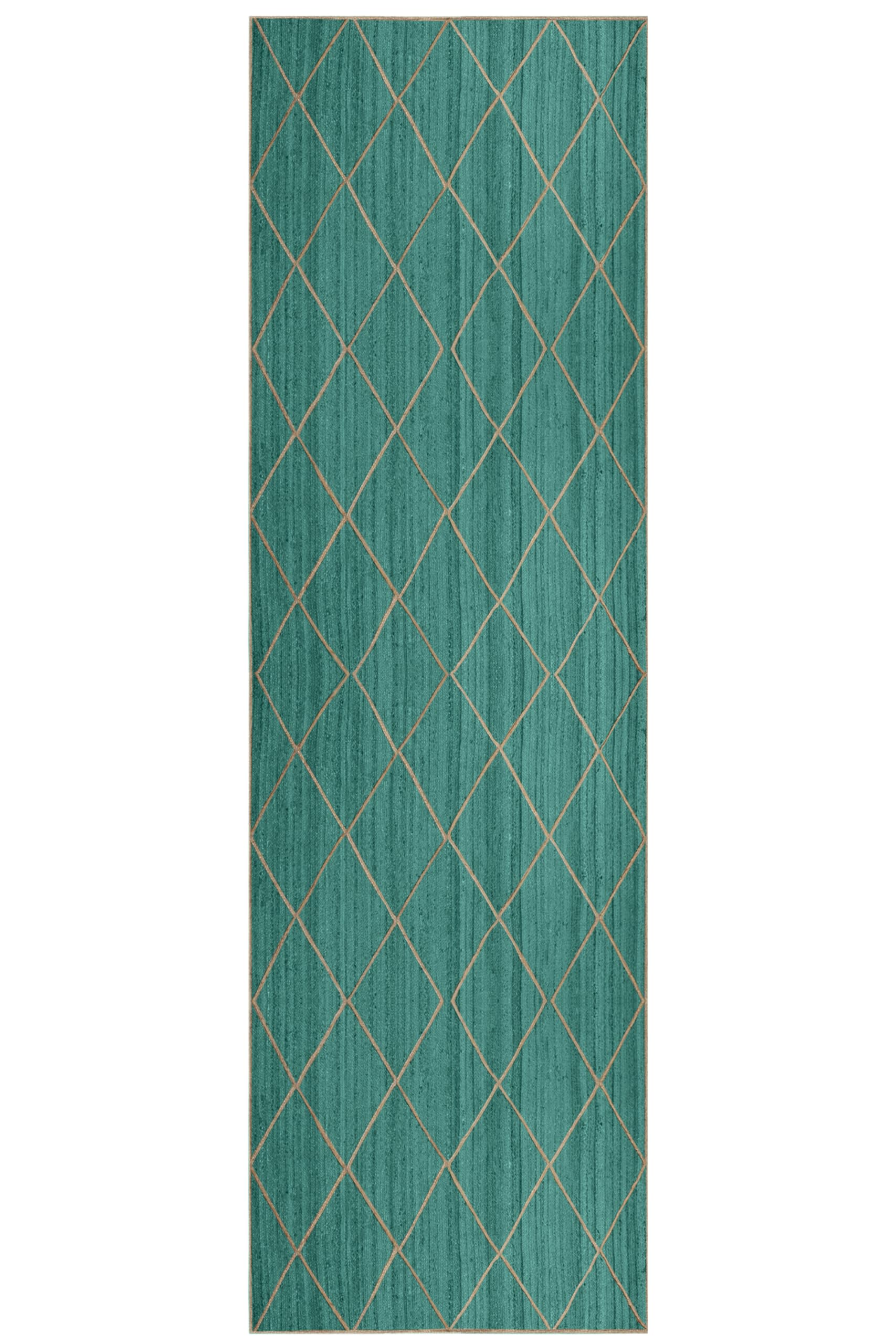 Bieżnik - 2,6 x 14 cm, dywan kilim, turkusowo-zielony i beżowy pleciony dywan z juty do wewnątrz, na zewnątrz, dywan o dużym natężeniu ruchu, do domu i przedpokoju, na korytarz i chodnik na