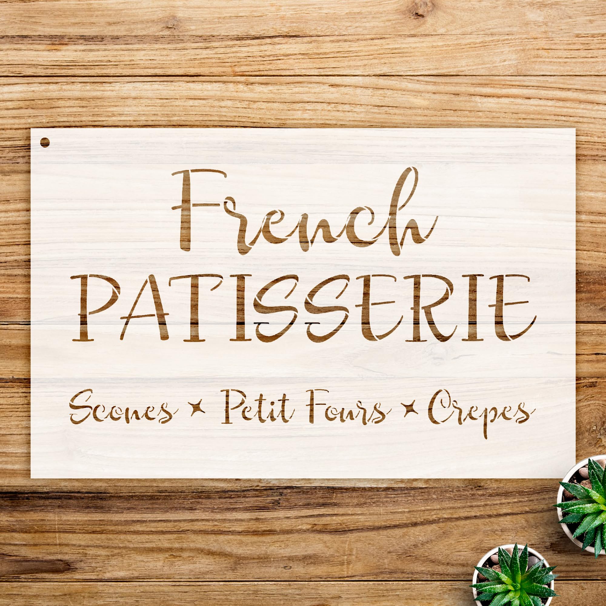 French Patisserie Stencil Pattern for Wood Signs and Walls, Reusable Mylar Template, Ideal for Home Decor and Craft Projects - Size A2 (23.4
