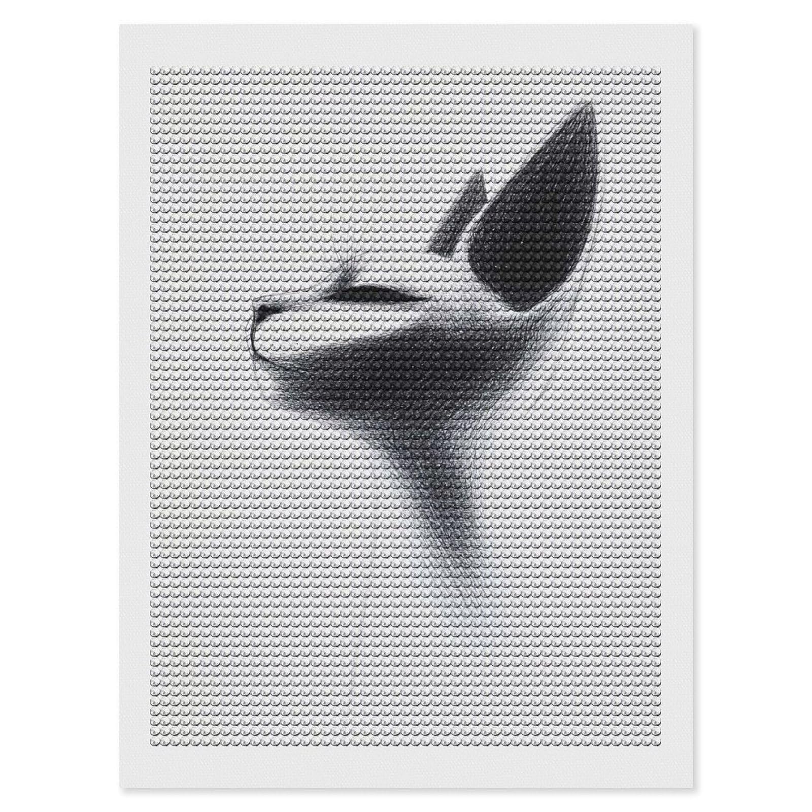 Junmoney Cat Portrait in Black and White Round Drill Diamond Painting 12"x16", Satisfying Creative Project, Complete Accessories, Printed Canvas