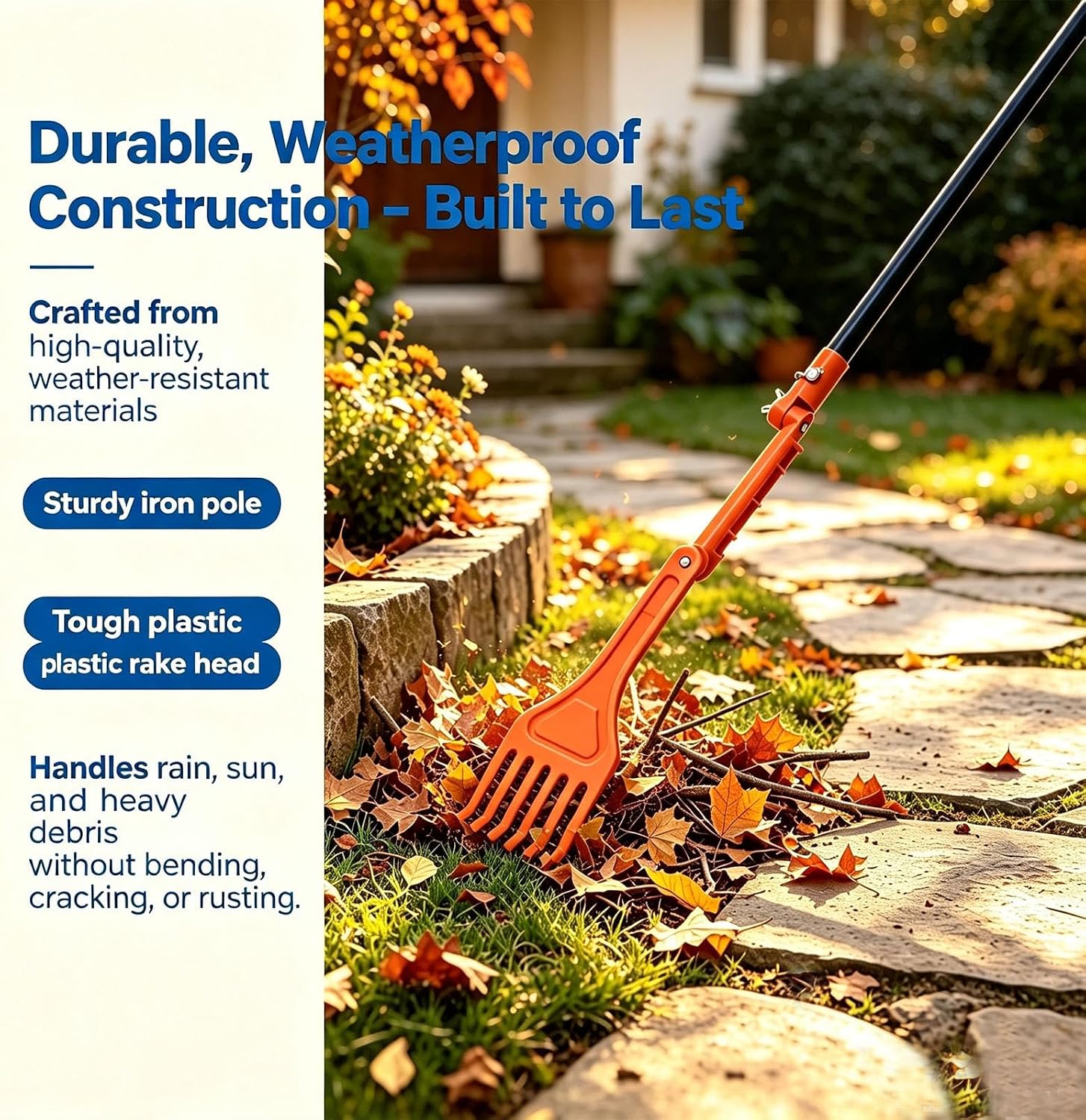 Mini Rake Head Gutter Tool – 51" Pole, Rotating Adjustable Head image 3