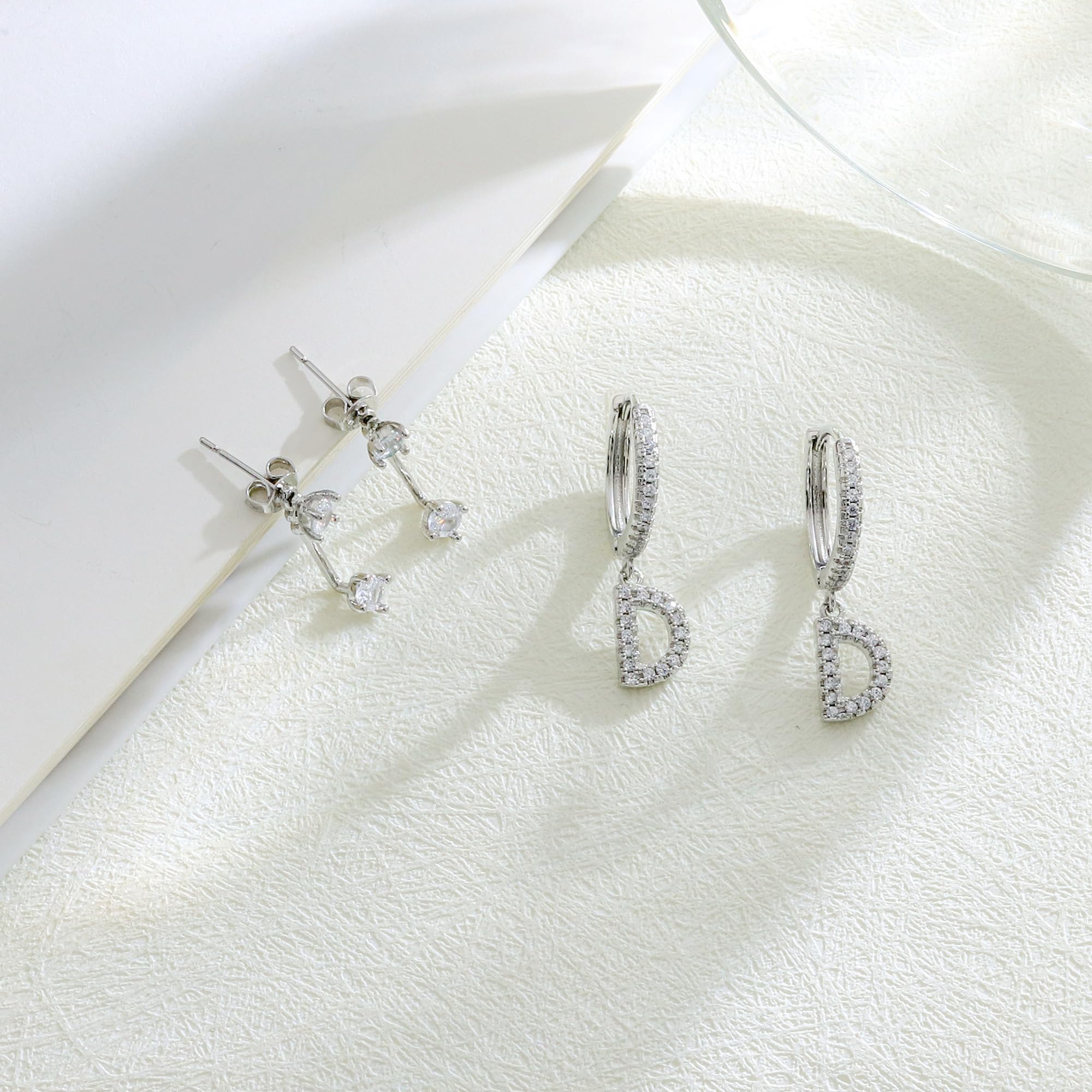 Seleneva 2 Paia Orecchini Cerchio Donna, Argento 925 Iniziale Orecchini a Cerchio A-Z Ipoallergenico Orecchini a Lobo Piccoli per Fori Multipli