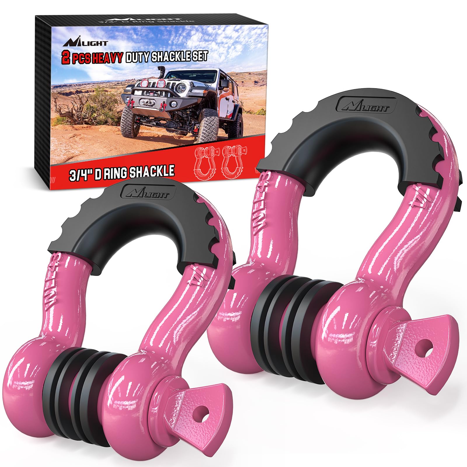 Nilight 2 PCS 3/4" D-Ring Shackle with 7/8" Screw Pin | 41,887lbs Break Strength Heavy Duty Off Road Recovery Shackle with Isolators Washers for Tow Strap,Winch,Off-Road Truck