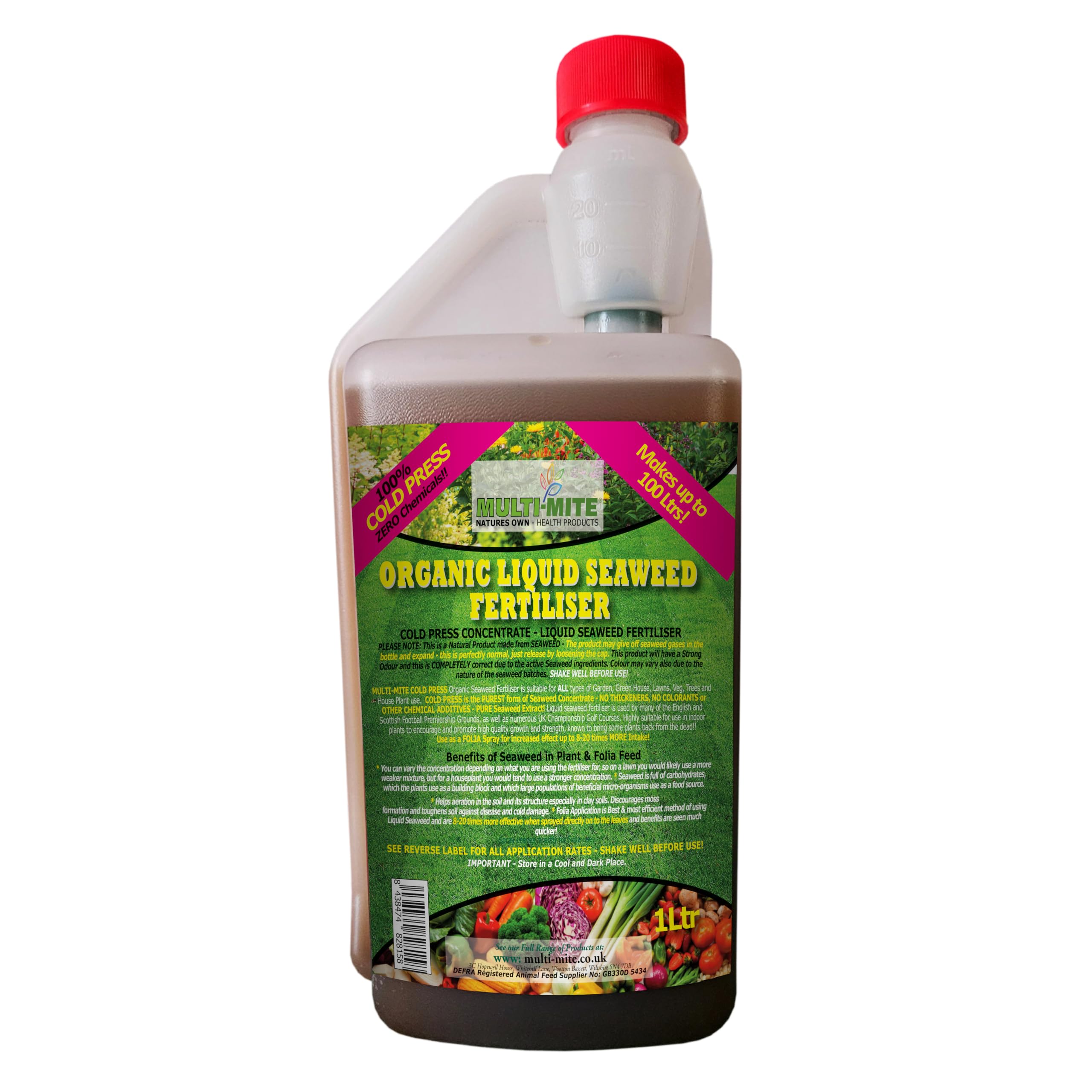 Multi-Mite Liquid Seaweed Organic Cold Pressed Concentrate - 100% Natural - Plant Feed Fertiliser Trees Lawn Veg & House Plants Root or Foliar Feed (1 LITRE)