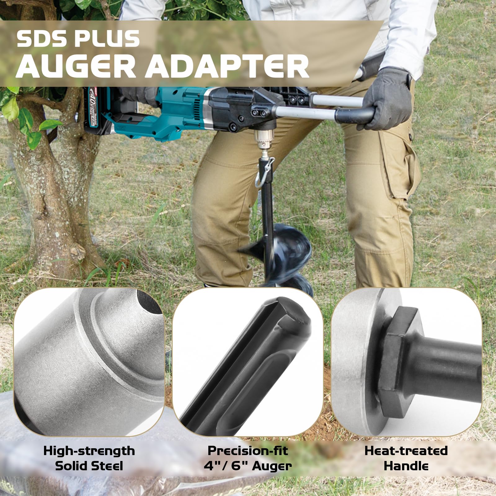 Earth Auger Drill Adapter for 1/2" SDS Plus Corded Cordless Drill — Amazon image 4