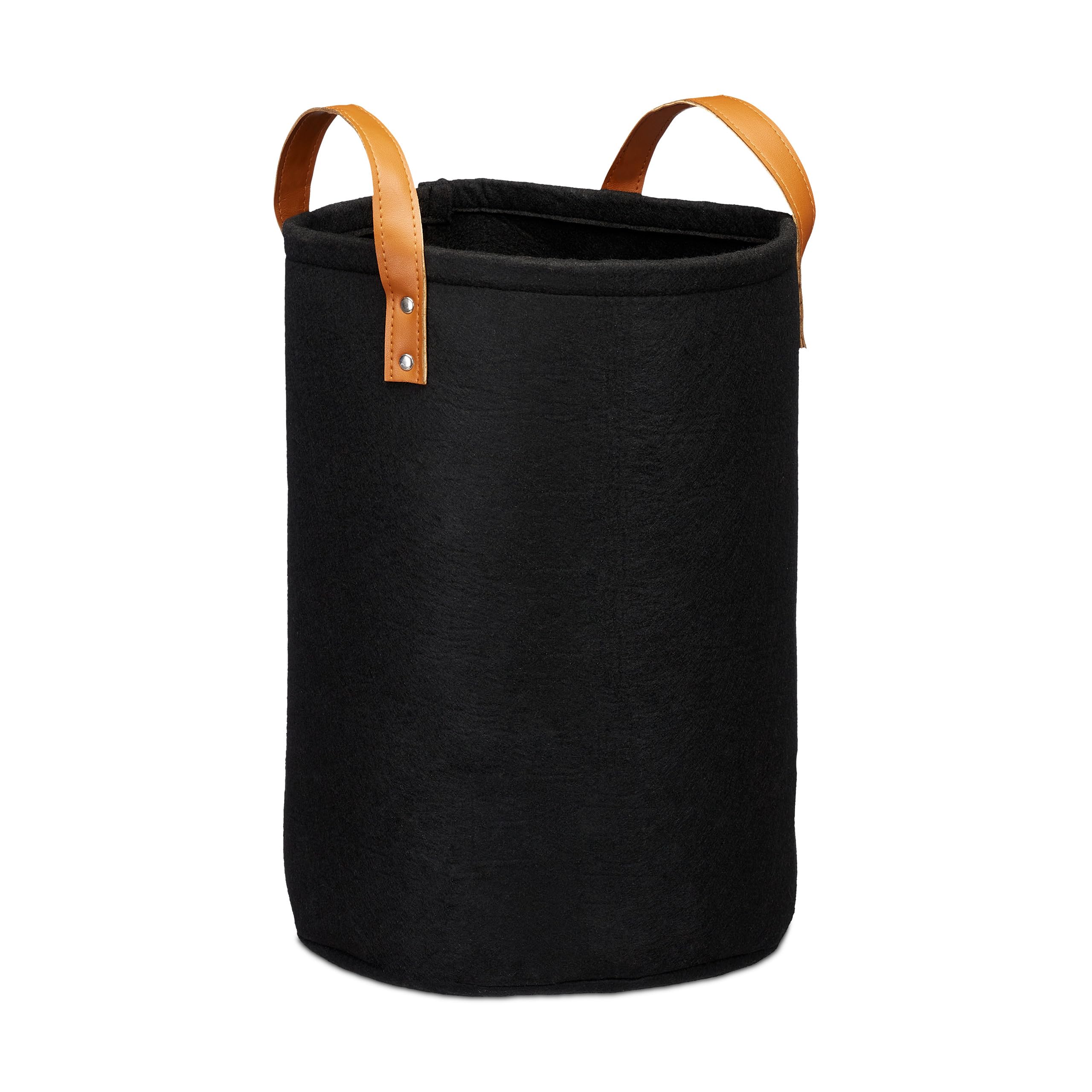 Relaxdays Filcowy kosz na pranie, uchwyty ze skóry PU, kosz do przechowywania 28 l, łazienka, wys. x gł. 45 x 30 cm, czarny, 1 sztuka
